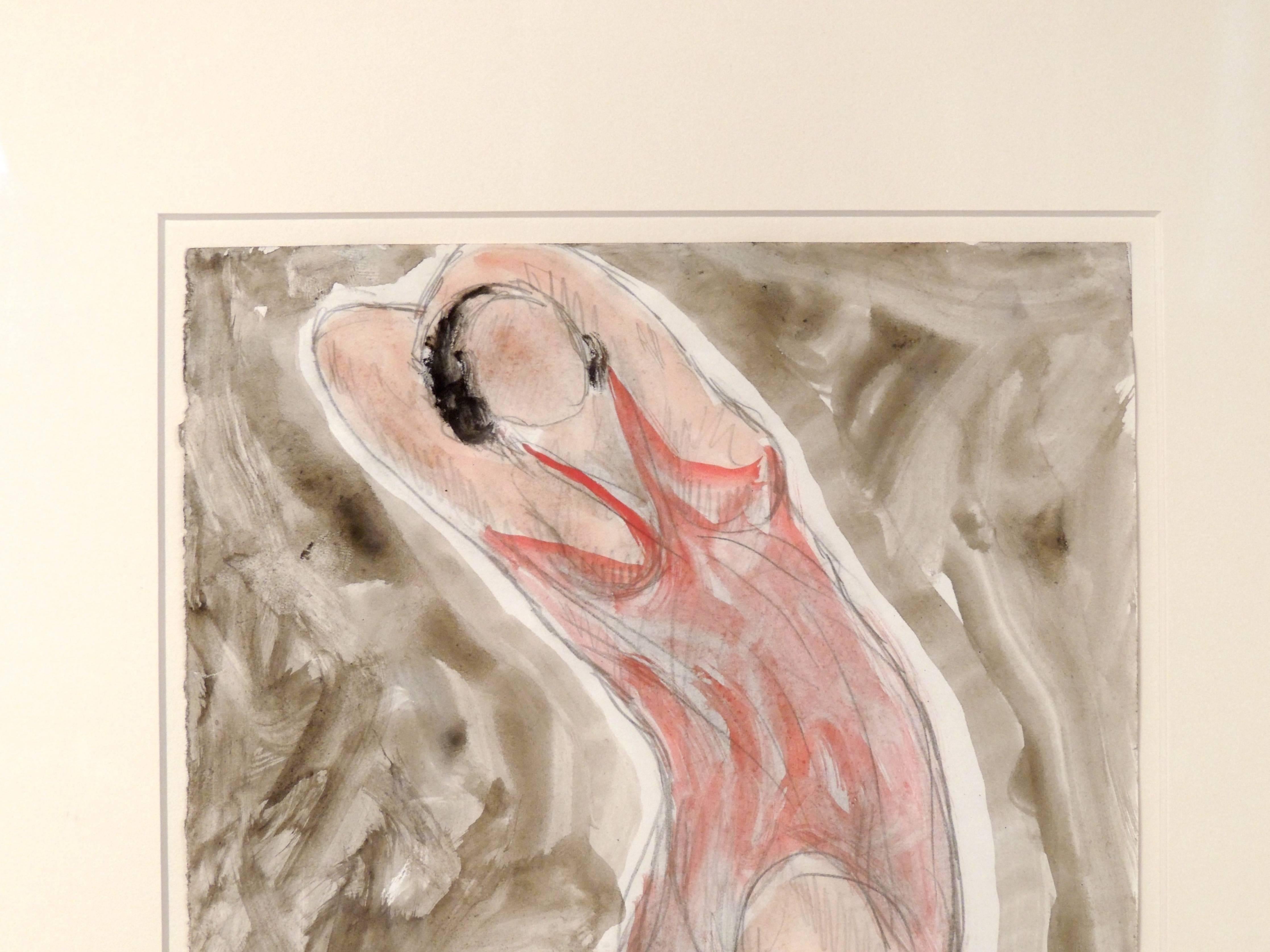 Modernist Watercolored Drawing of Dancer Isadora Duncan, by Abraham Walkowitz In Good Condition In Philadelphia, PA