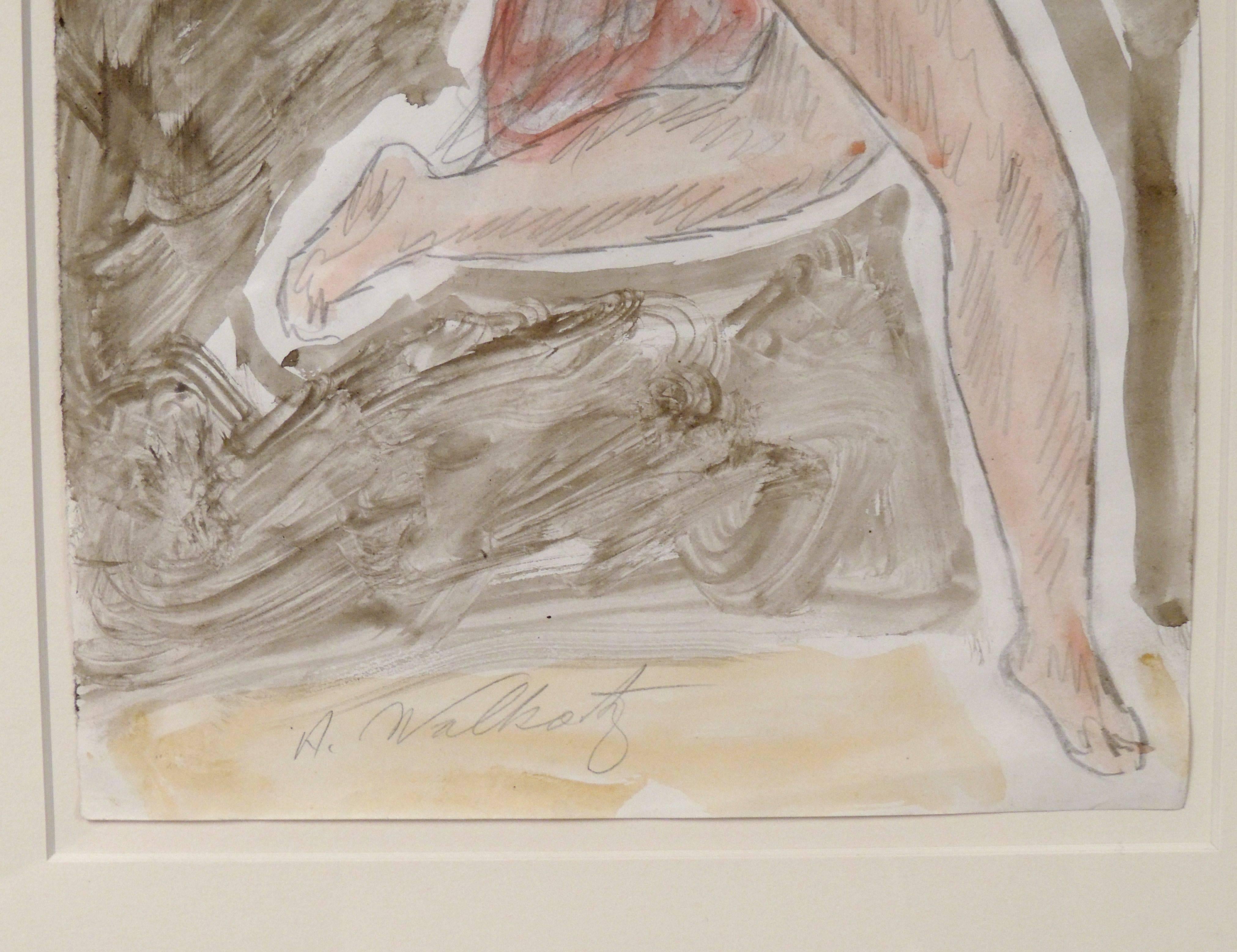 Painted Modernist Watercolored Drawing of Dancer Isadora Duncan, by Abraham Walkowitz