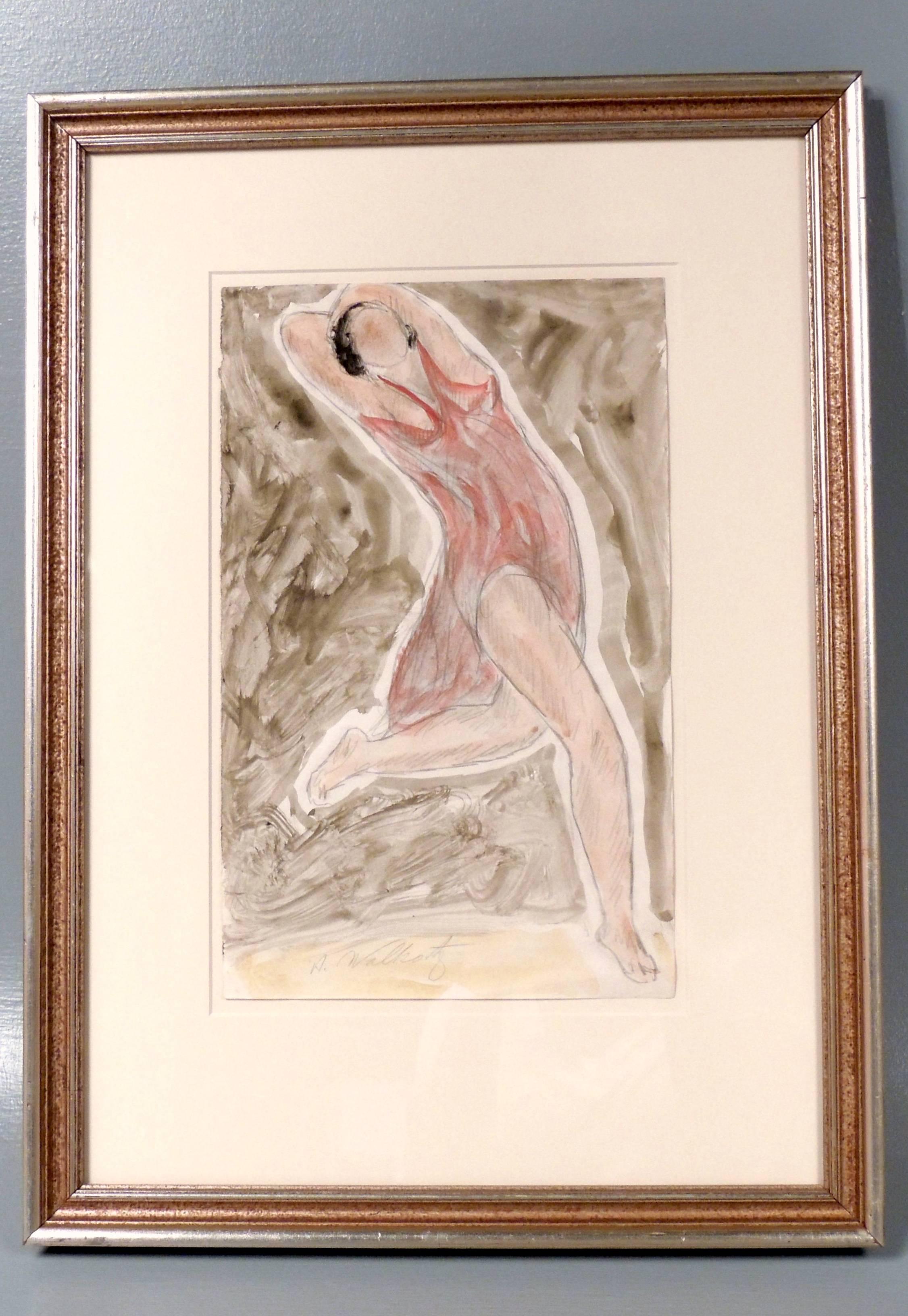 Paper Modernist Watercolored Drawing of Dancer Isadora Duncan, by Abraham Walkowitz