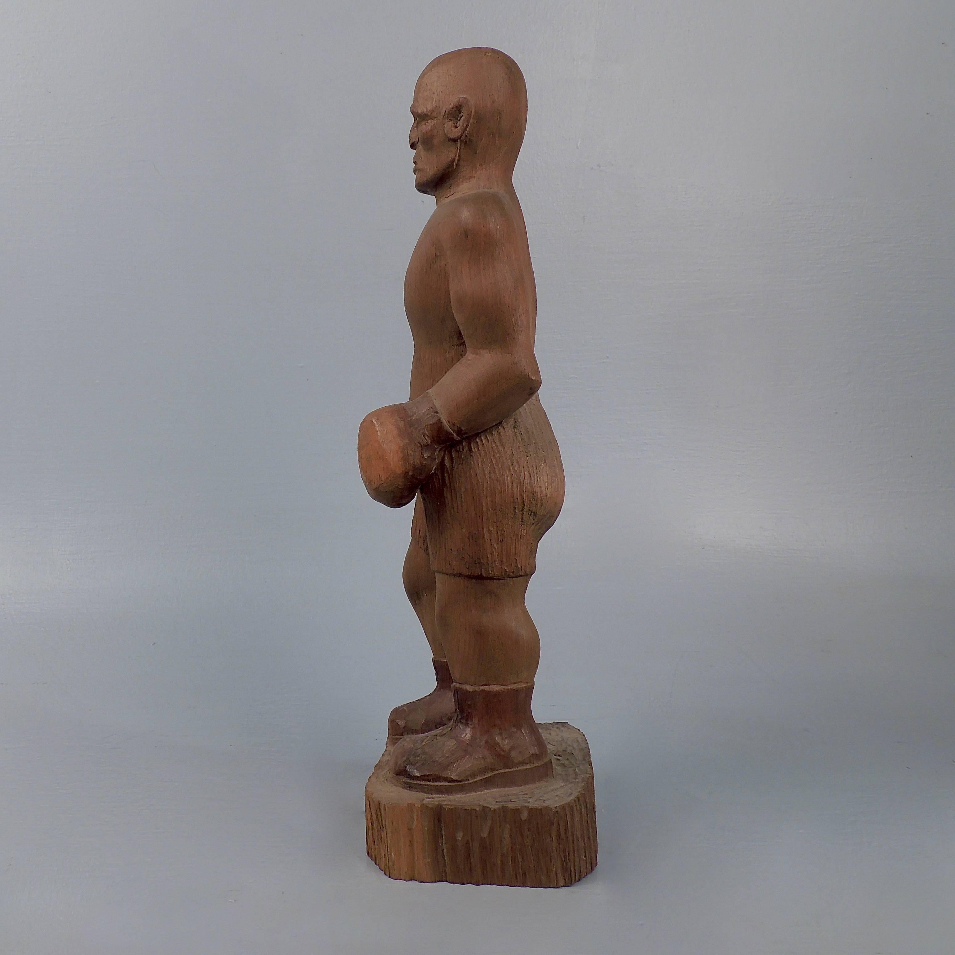 Carved Fine American Folk Art Wooden Carving or Sculpture of a Boxer or Pugilist