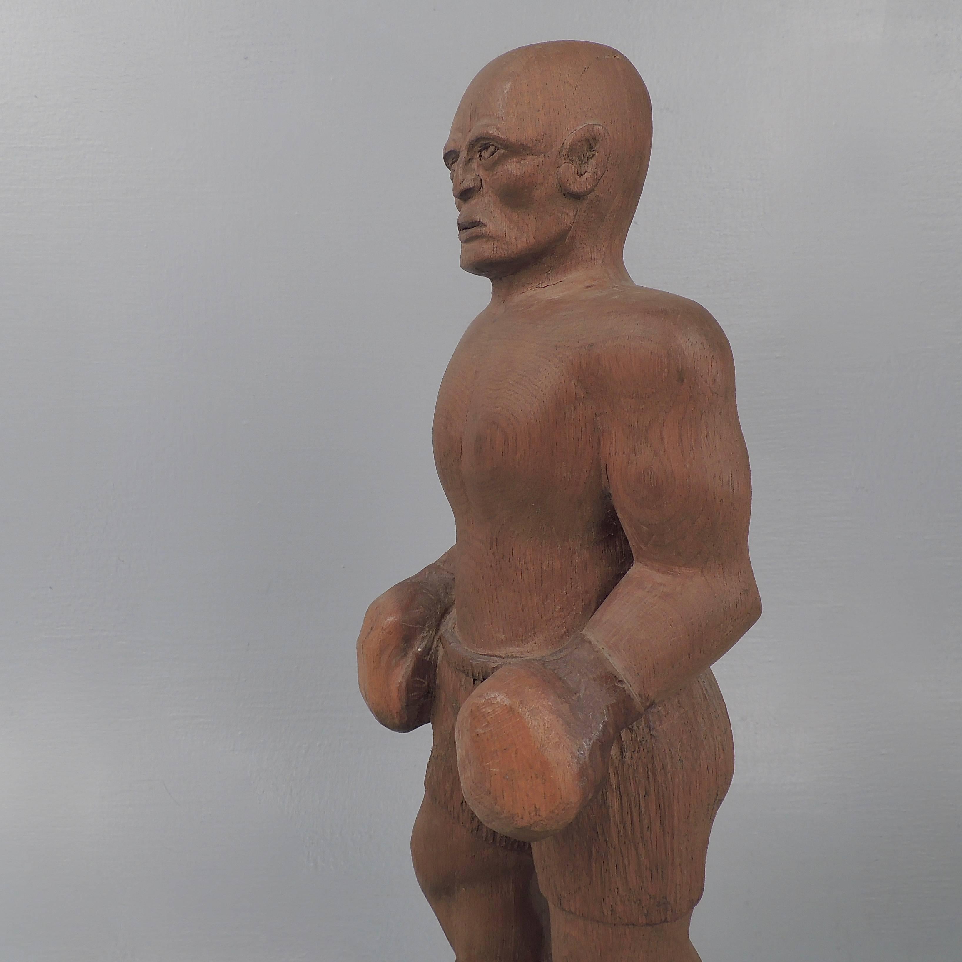 Fine American Folk Art Wooden Carving or Sculpture of a Boxer or Pugilist In Good Condition In Philadelphia, PA