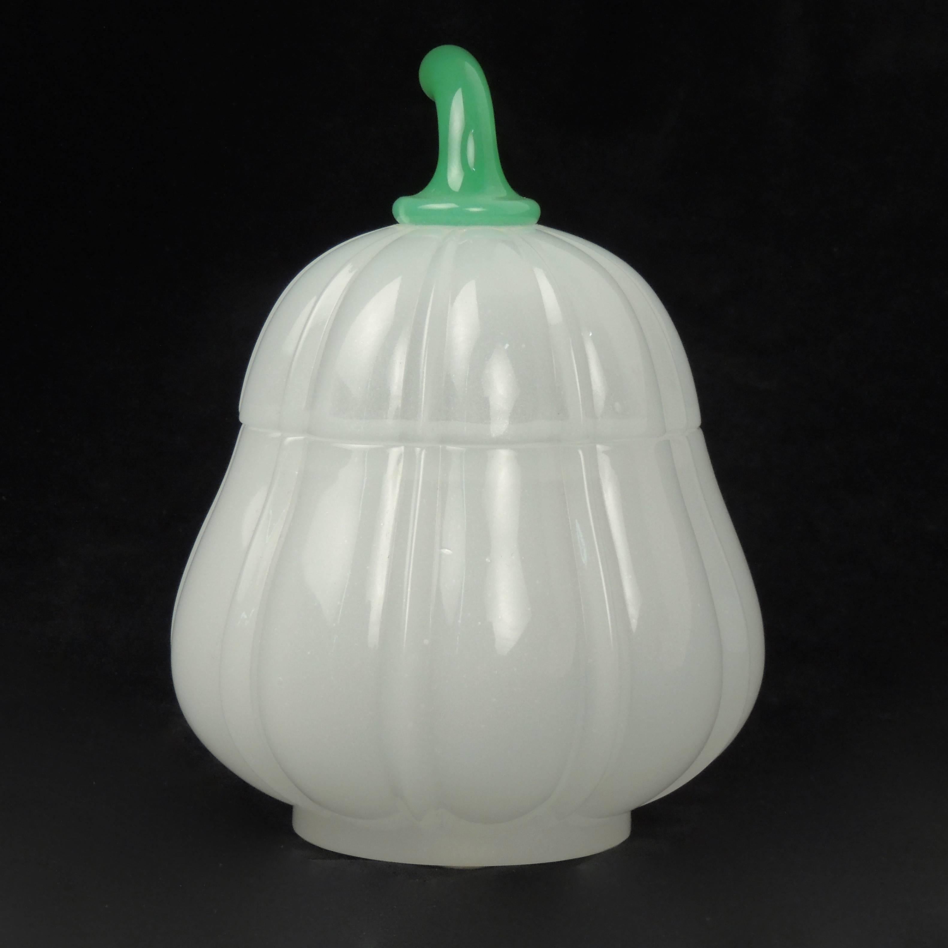 French Fine Baccarat White Opaline Art Glass Pear Form Lidded Dresser Jar or Box