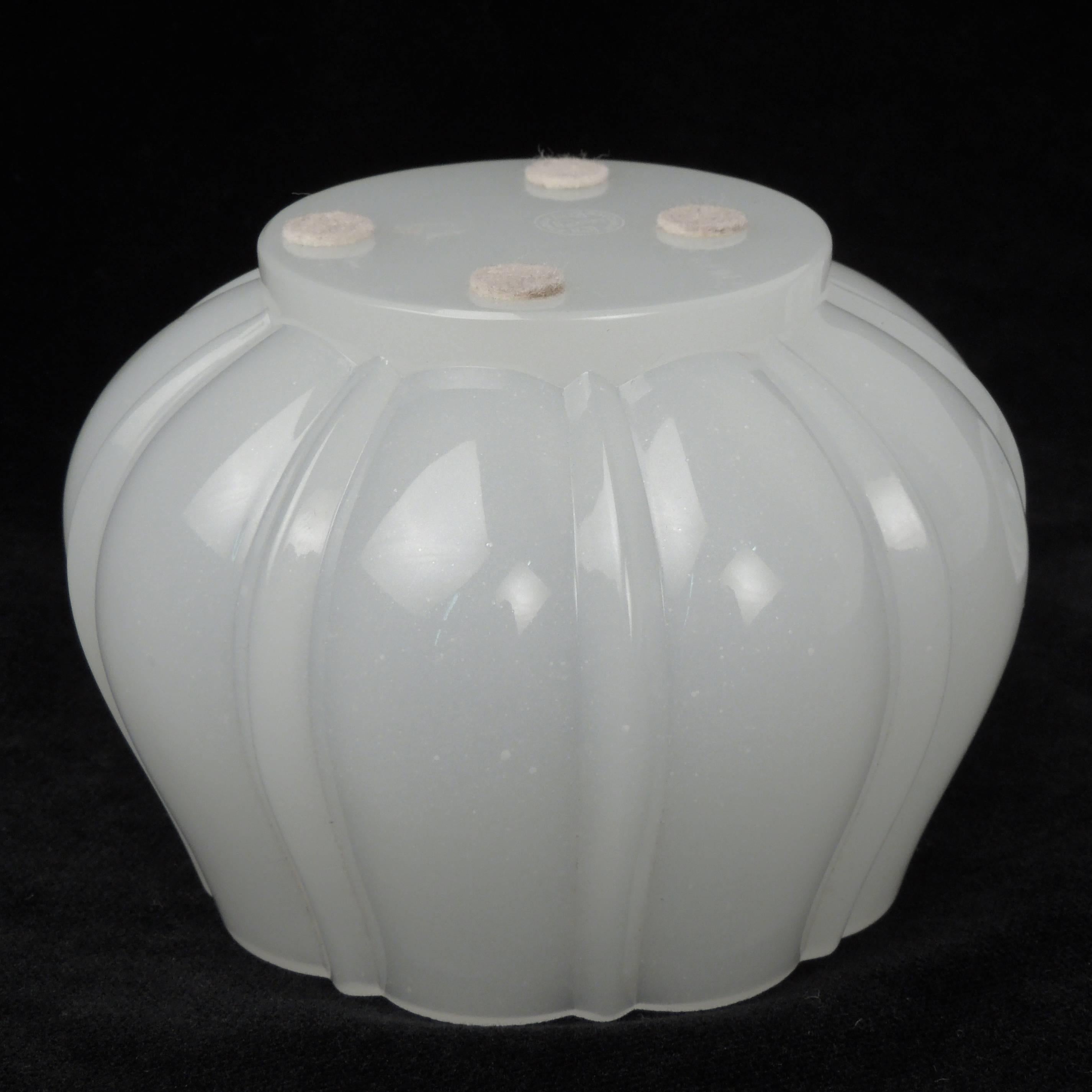 Fine Baccarat White Opaline Art Glass Pear Form Lidded Dresser Jar or Box 1