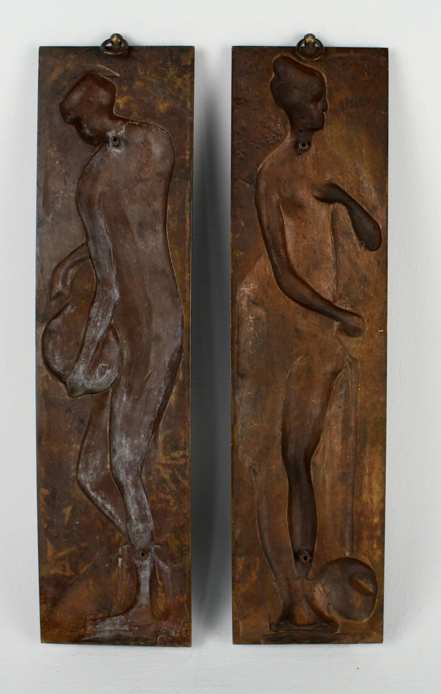19th Century Barbedienne Bronze Bas-Relief Plaques of Maidens, Pair after Goujon In Good Condition In Philadelphia, PA