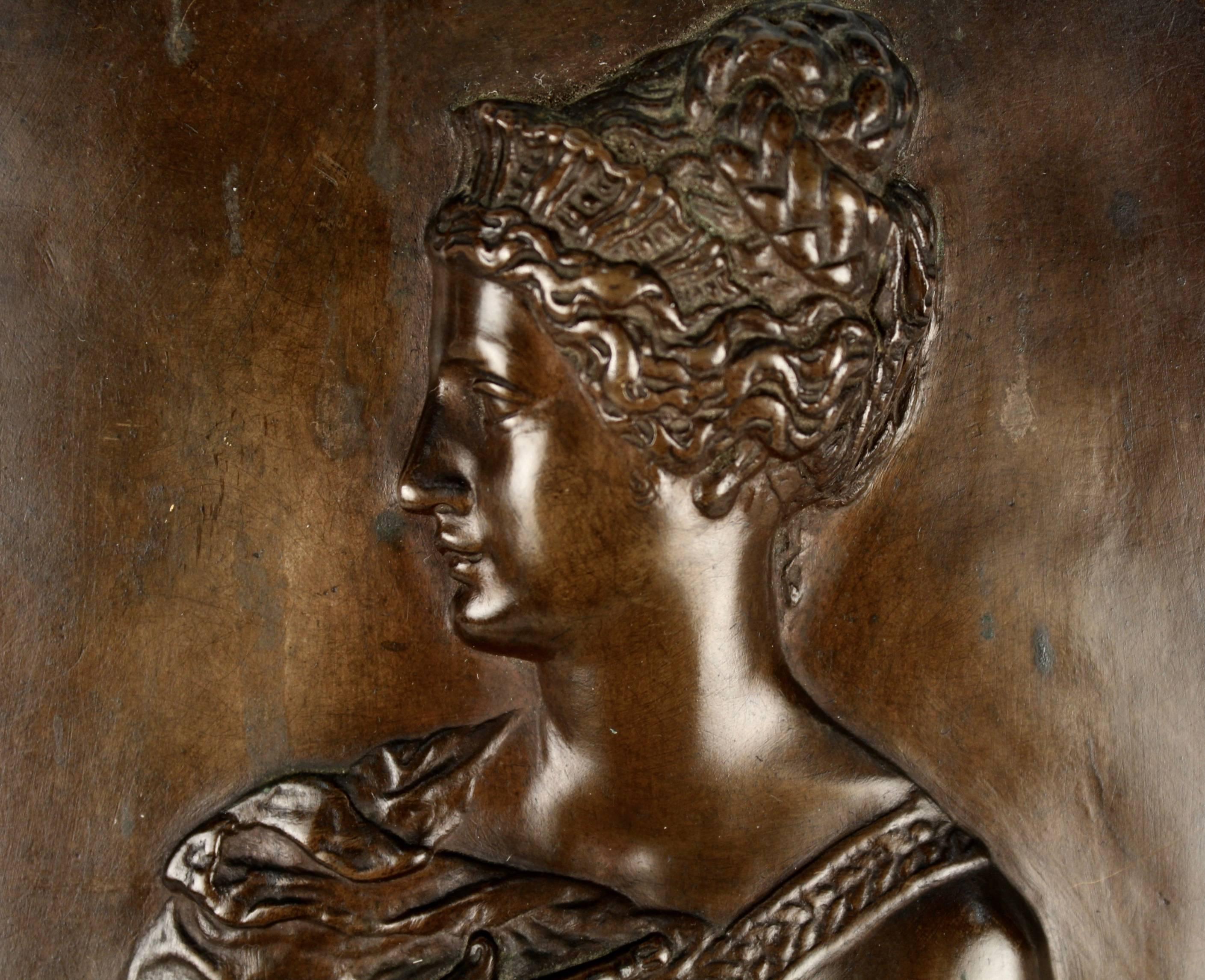 Cast 19th Century Barbedienne Bronze Bas-Relief Plaques of Maidens, Pair after Goujon
