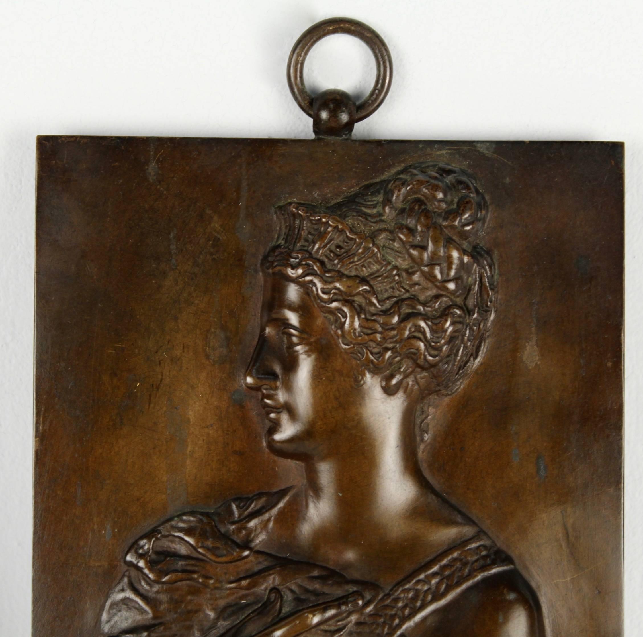 French 19th Century Barbedienne Bronze Bas-Relief Plaques of Maidens, Pair after Goujon
