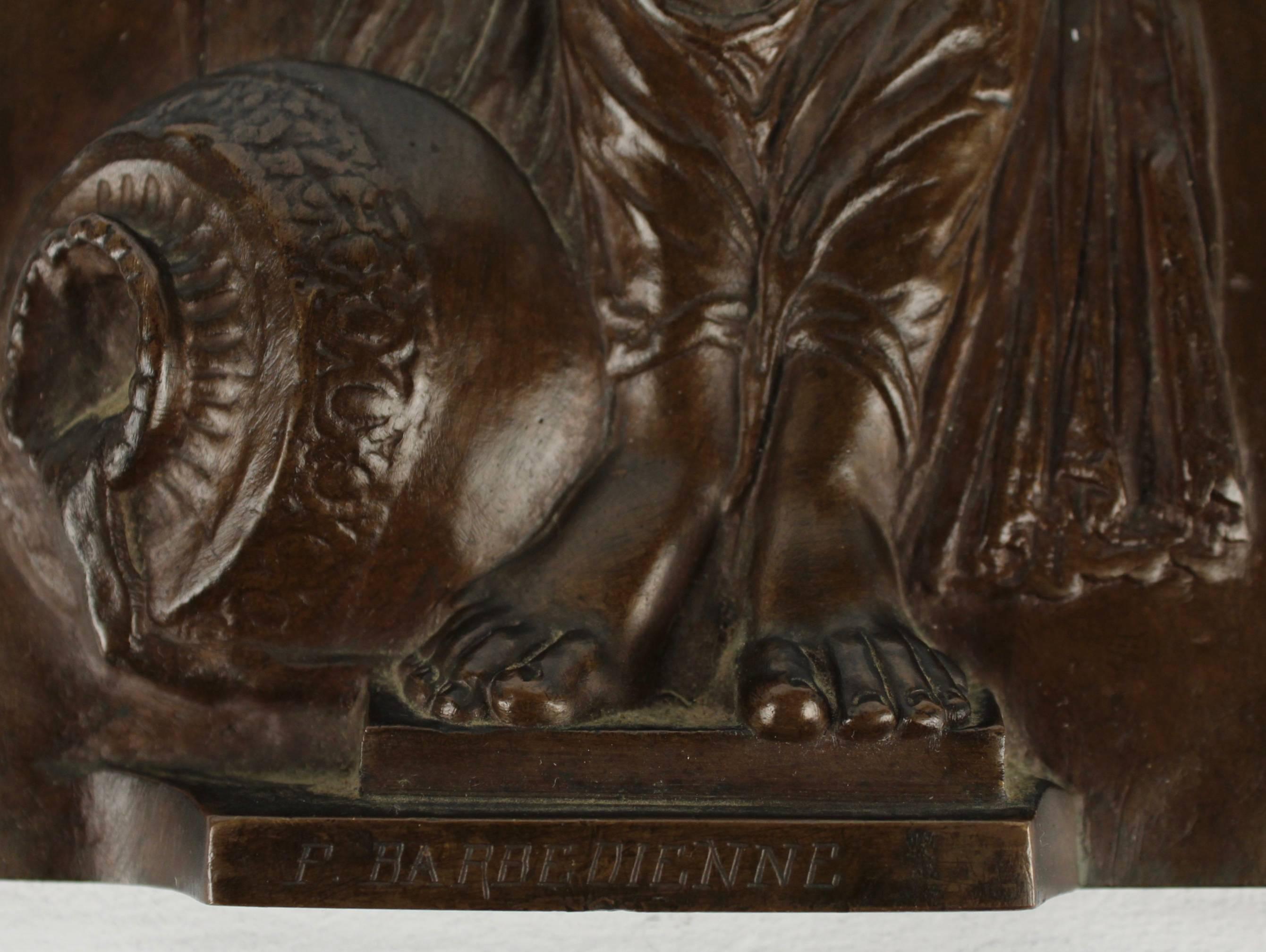 19th Century Barbedienne Bronze Bas-Relief Plaques of Maidens, Pair after Goujon 1