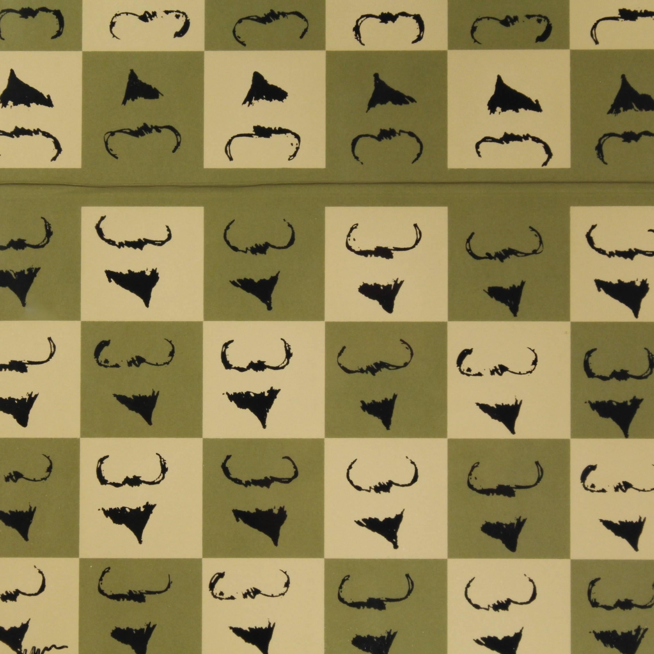 Un échiquier encadré en shadow-box avec la moustache I.L.A.Q. par Arman (1928-2005) intitulé 