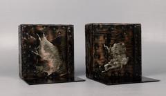 Pair of Paul Evans Brutalist Patchwork Copper, Pewter and Brass Bookends