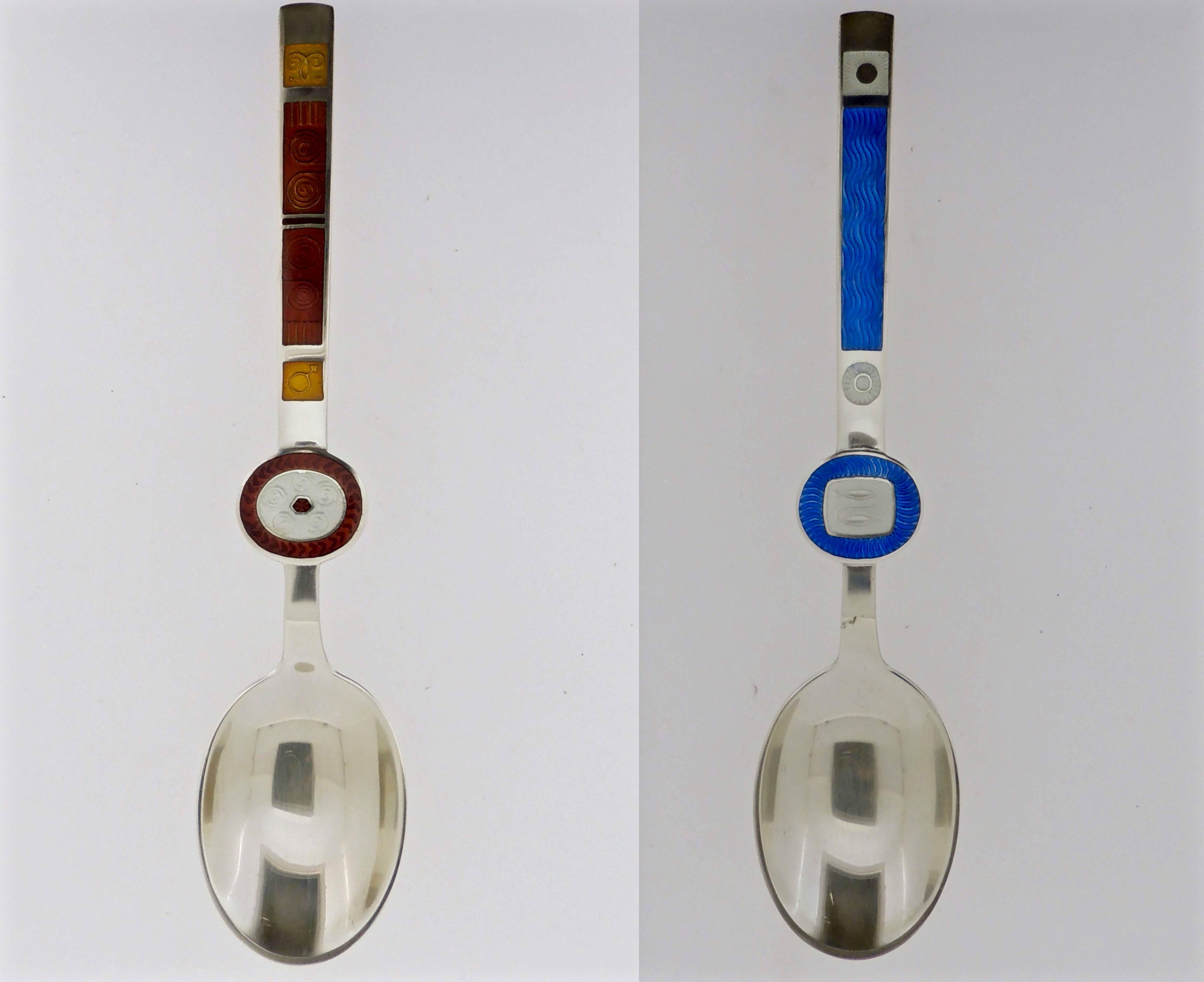 Danish 12 Enameled Sterling Silver Modern Zodiac Spoons by Paul Gauguin for A Michelsen