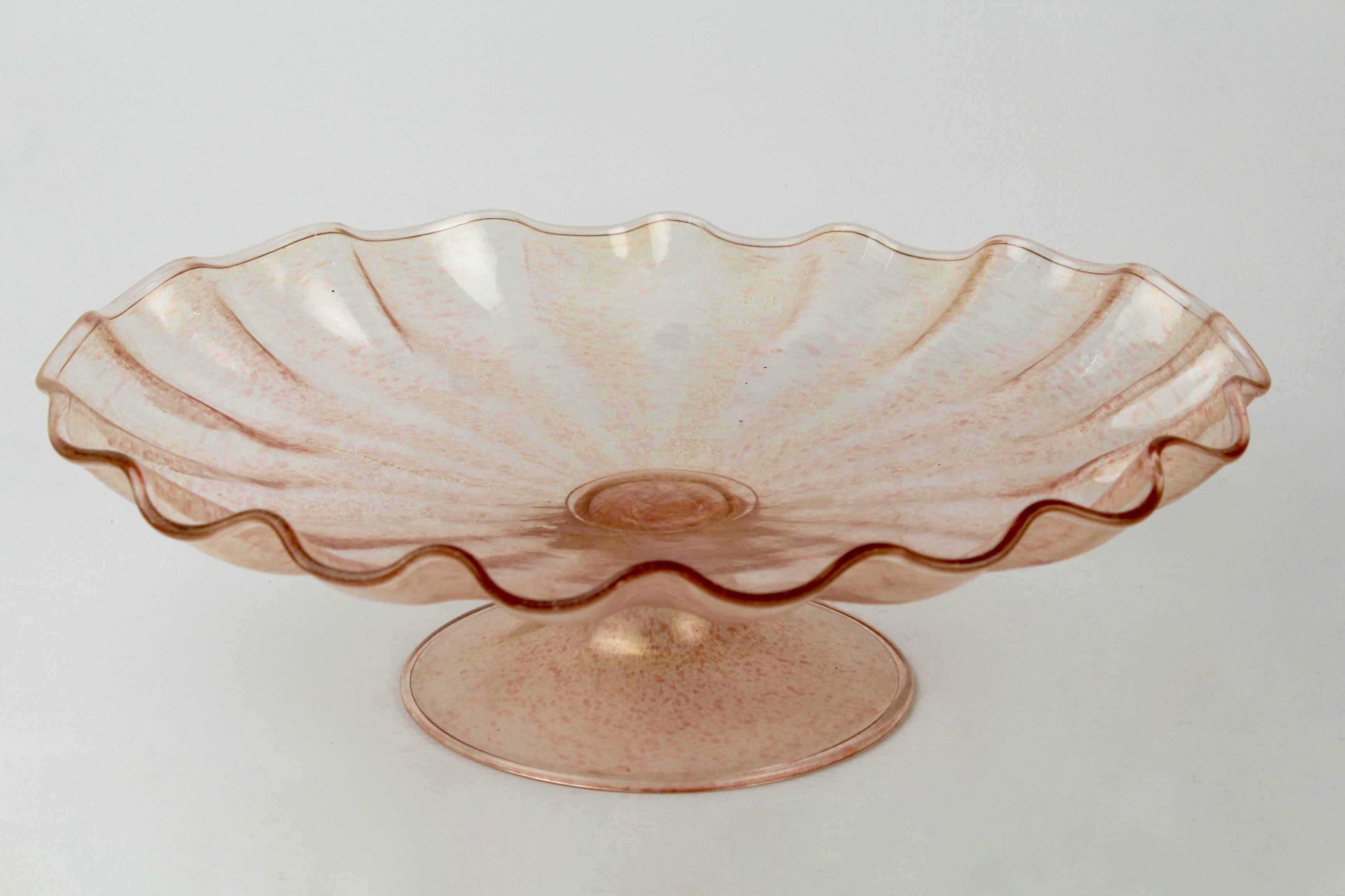 Mid-Century Modern Large Vintage Pink Venetian Glass Centerpiece with Gold Fleck Foil Inclusions For Sale