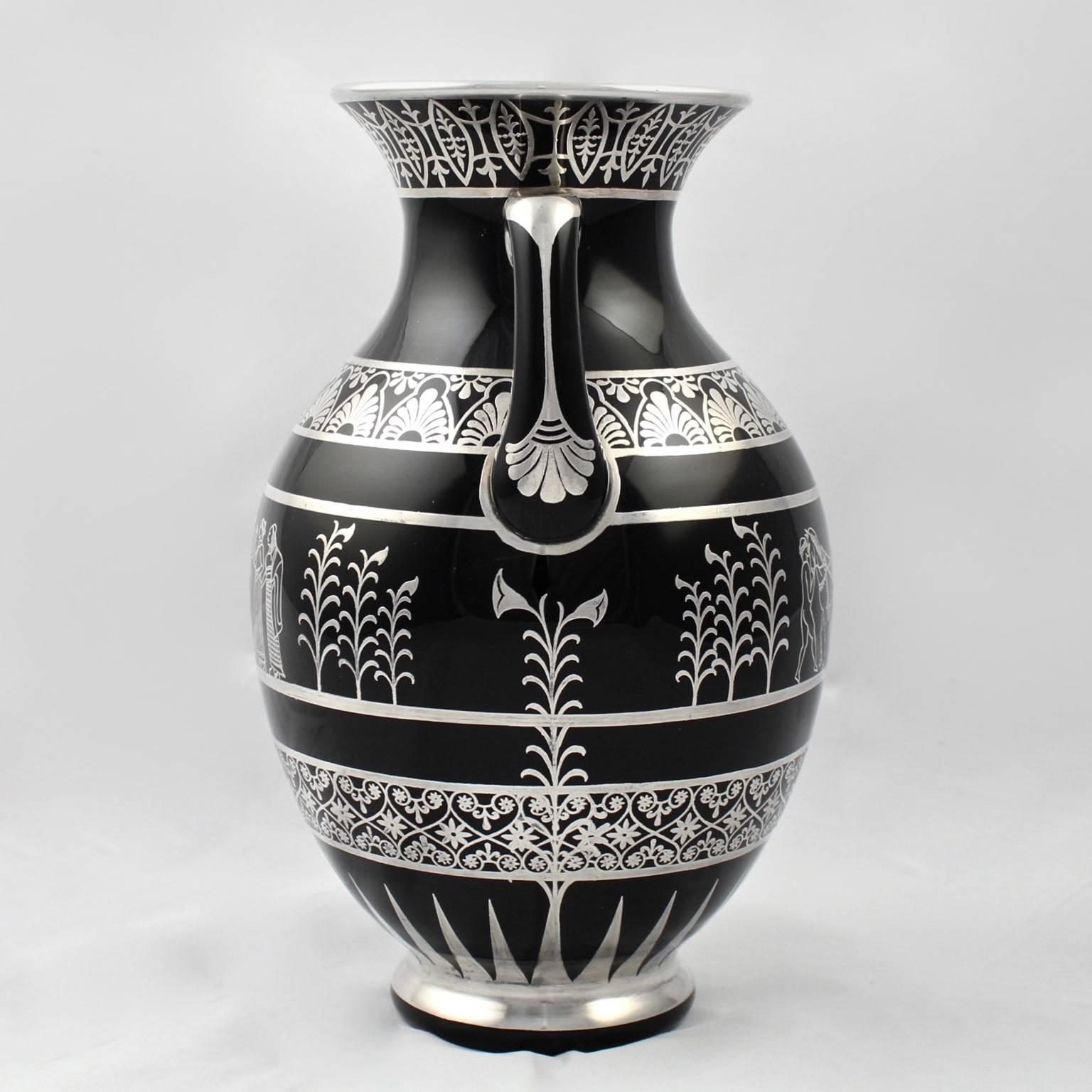 silver and black vase