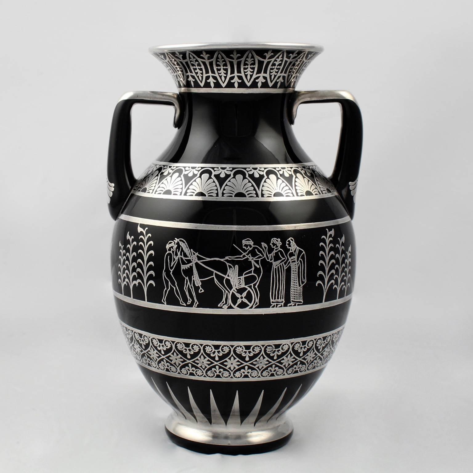 black and silver vase