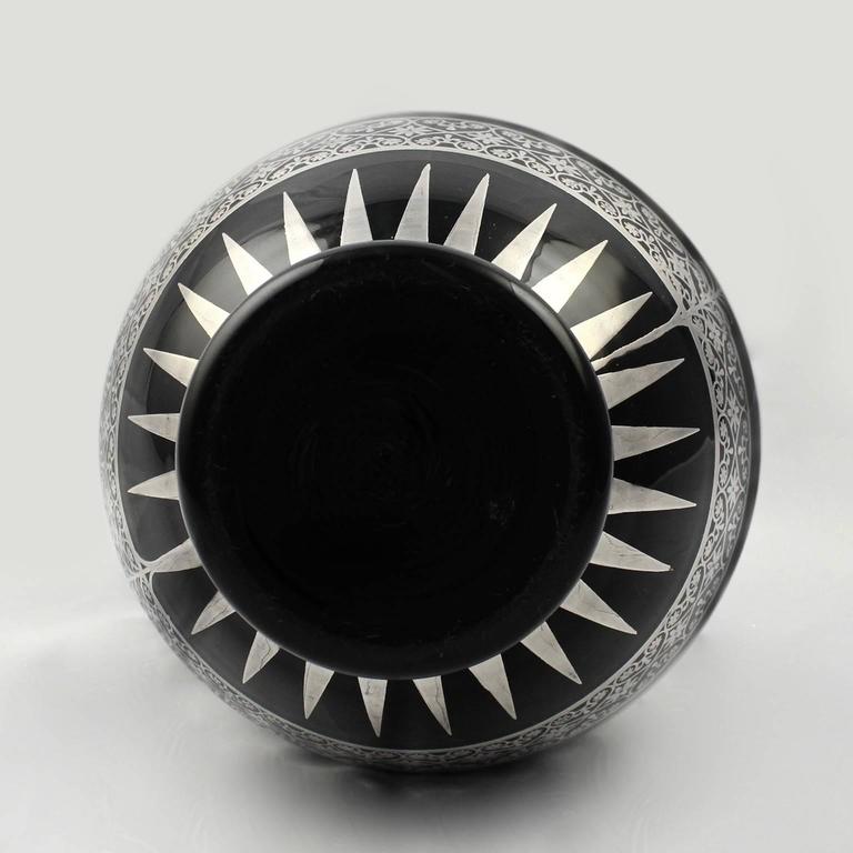 Rare Rockwell Art Deco Period Greek Revival Silver Overlay Black Glass
