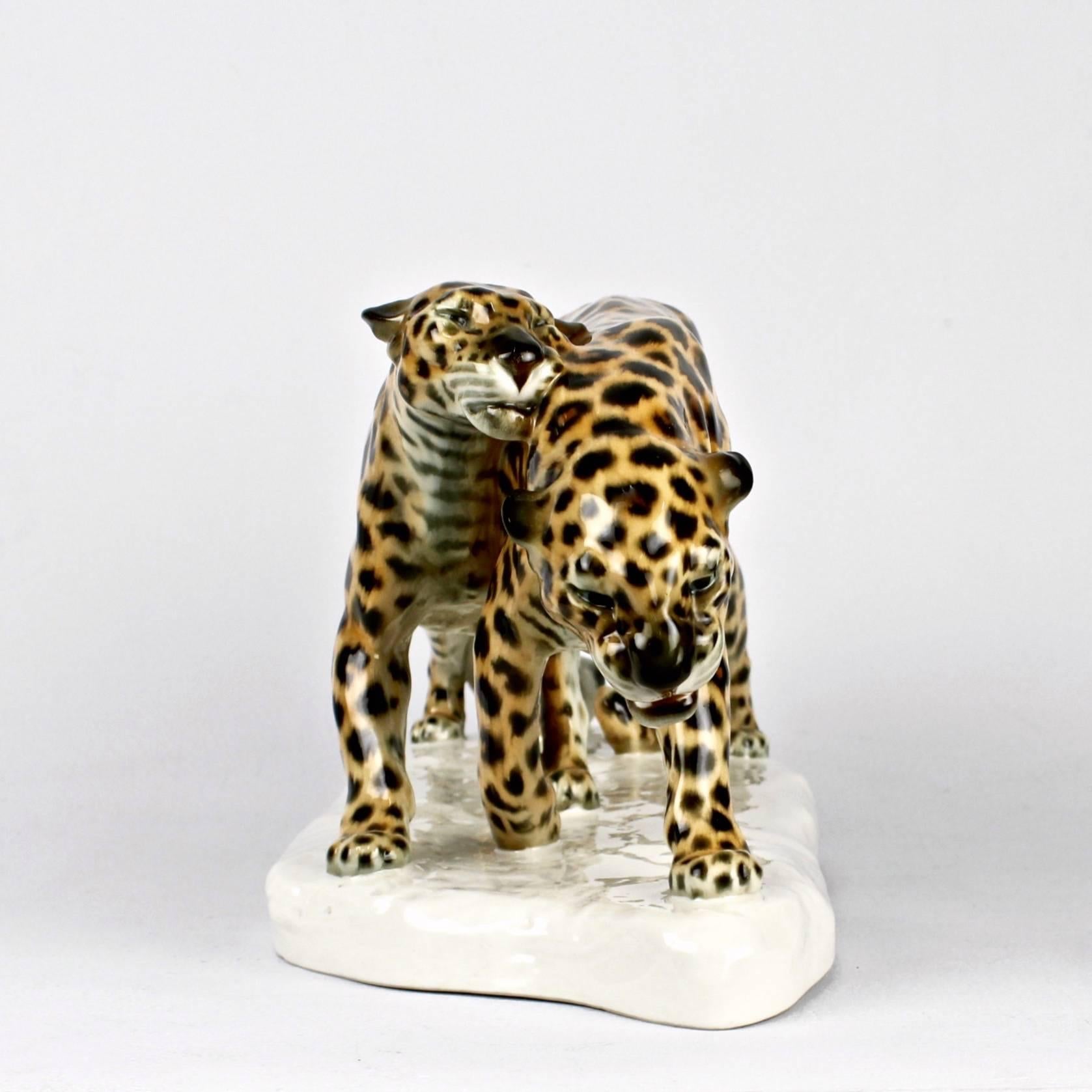 German Art Deco Porcelain Figure of Leopards by Etha Richter for Schwarzburger, 1914