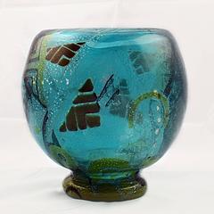 Large Blue Muller Freres Luneville French Art Deco Intercalaire Art Glass Vase