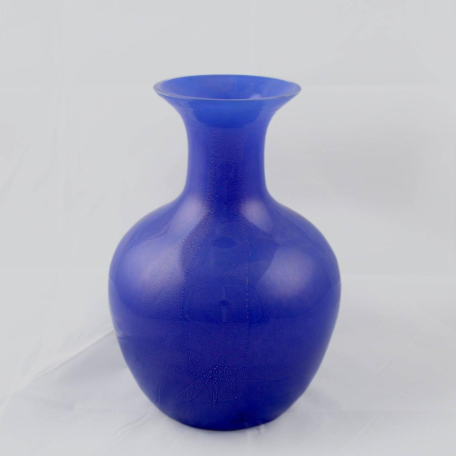 Large Vetri Murano Salviati and Co. Blue Italian Glass Vase For Sale at