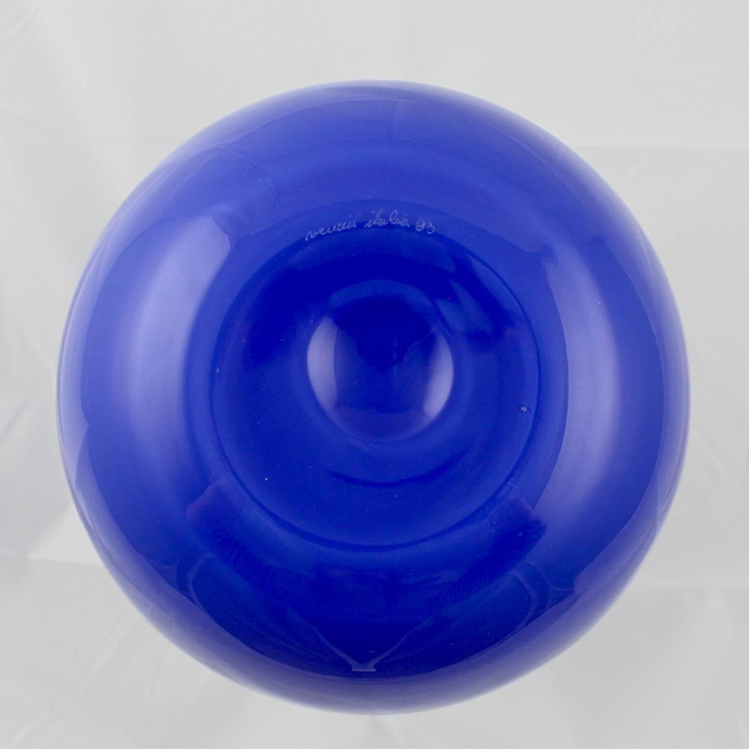 Blown Glass Venini Incalmo Two-Tone Blue Italian Art Glass Vase for Vetri Murano, 1983