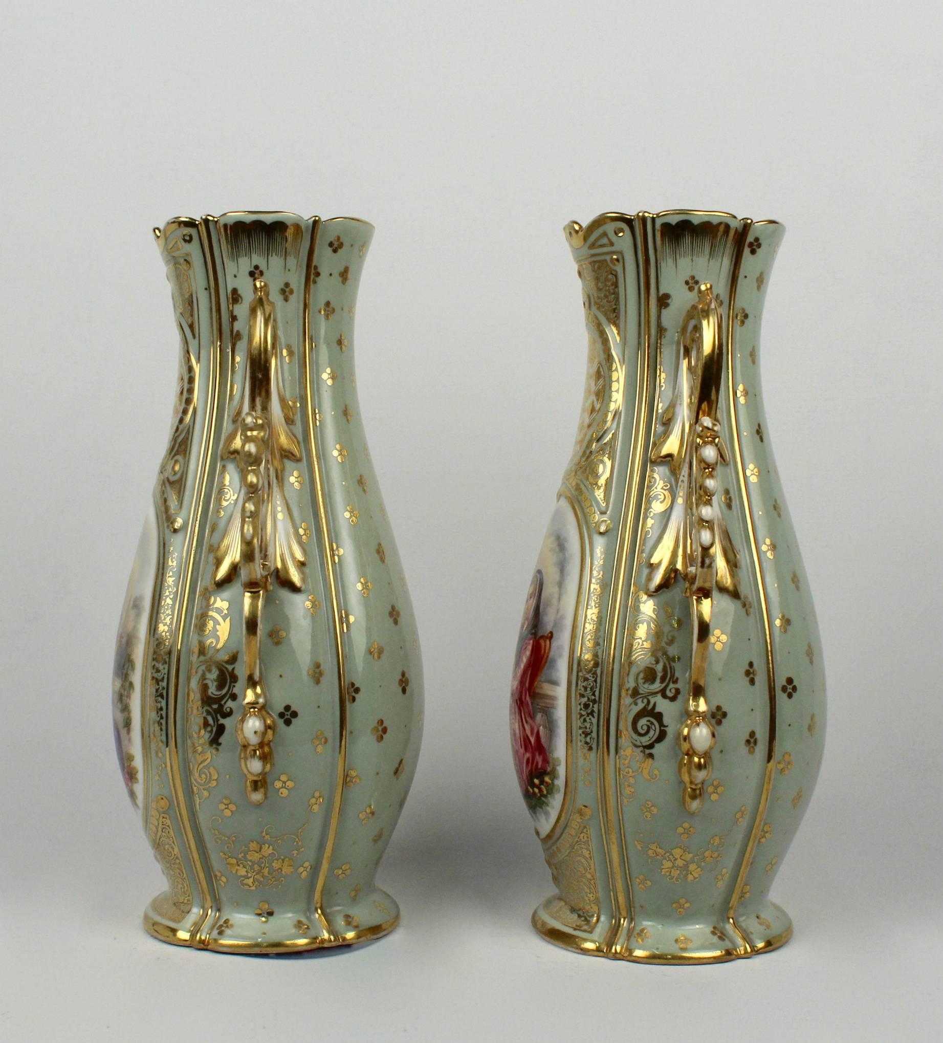 Pair Large 19th Century Old Paris Porcelain Vases with Young Maidens