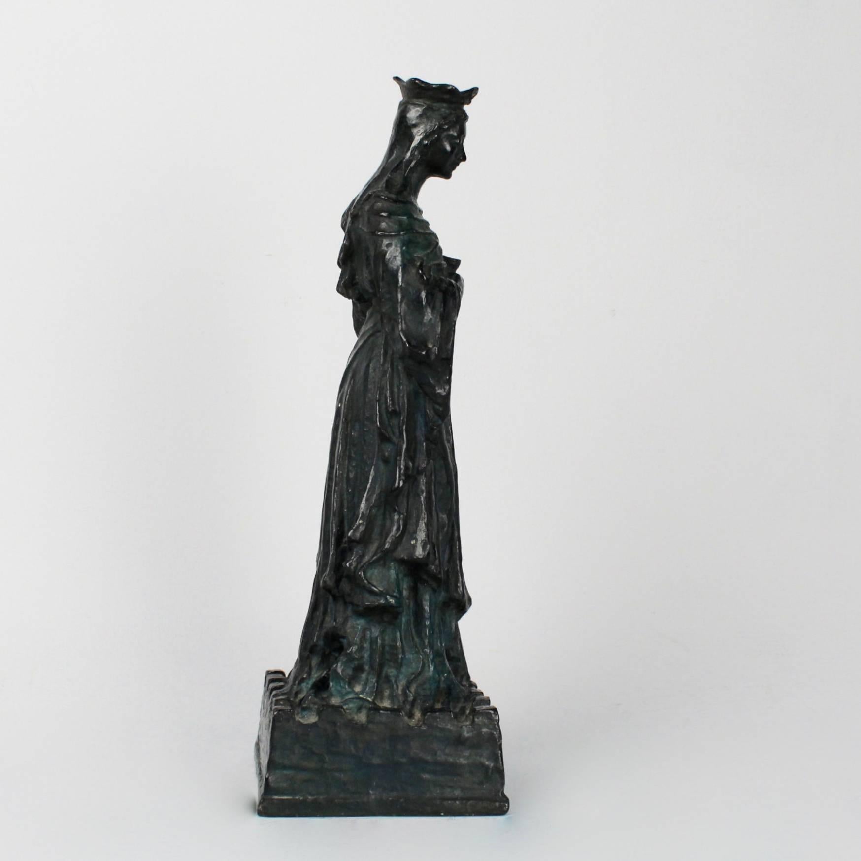 A rare bronze sculpture of Saint or Santa Barbara by Francis Minturn “Duke” Sedgwick. It is signed on the reverse and marked for the Roman Bronze Works. It depicts Santa Barbara with sword in hand and wearing a crown.

Sedgwick was a socially