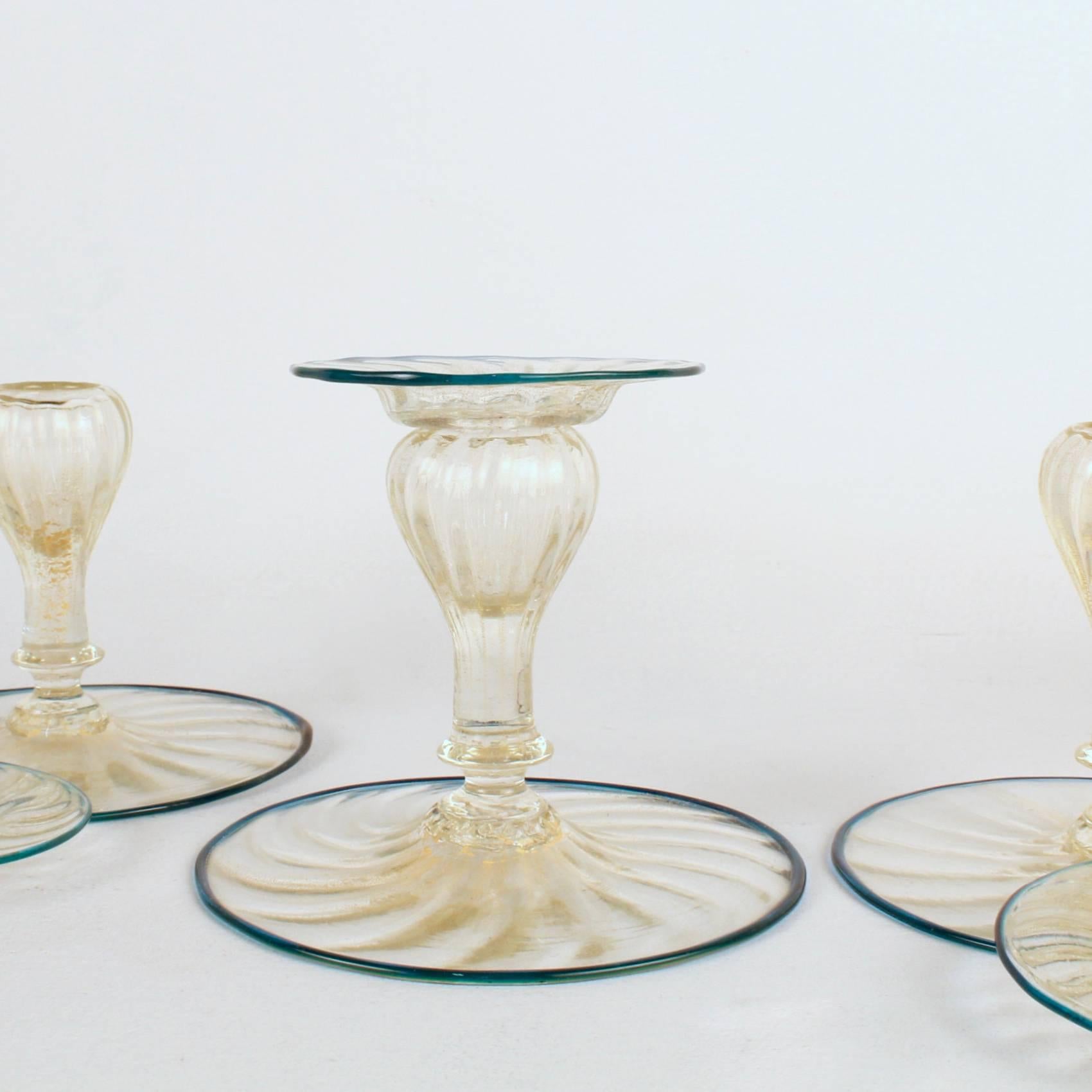 Mid-Century Modern Set of Four Mid-Century Venetian Italian Glass Candlesticks For Sale