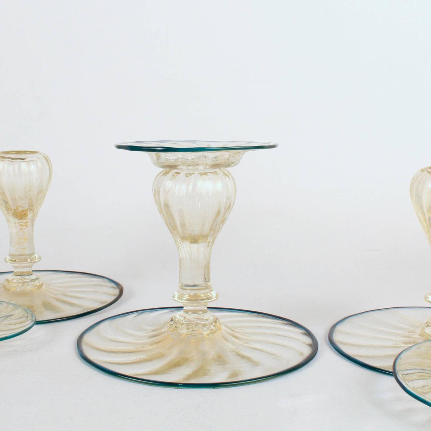 Set of Four MidCentury Italian Glass Candlesticks For Sale at