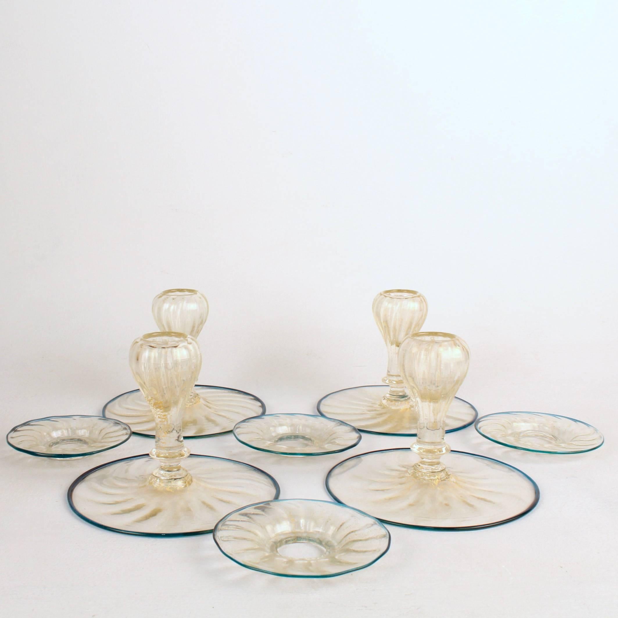 Set of Four Mid-Century Venetian Italian Glass Candlesticks For Sale 3