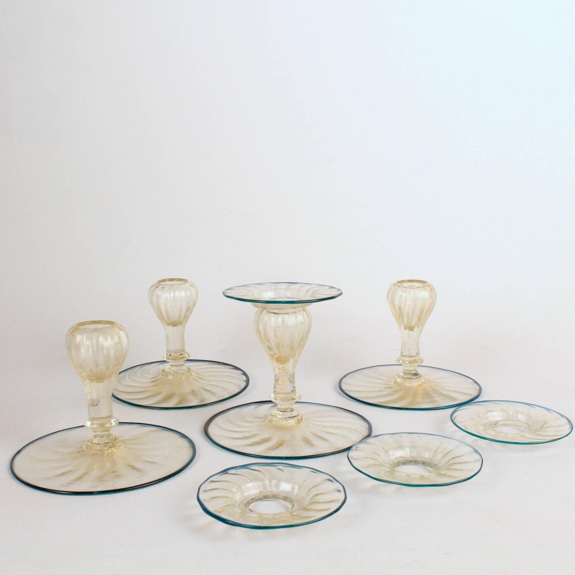 Set of Four Mid-Century Venetian Italian Glass Candlesticks For Sale 2