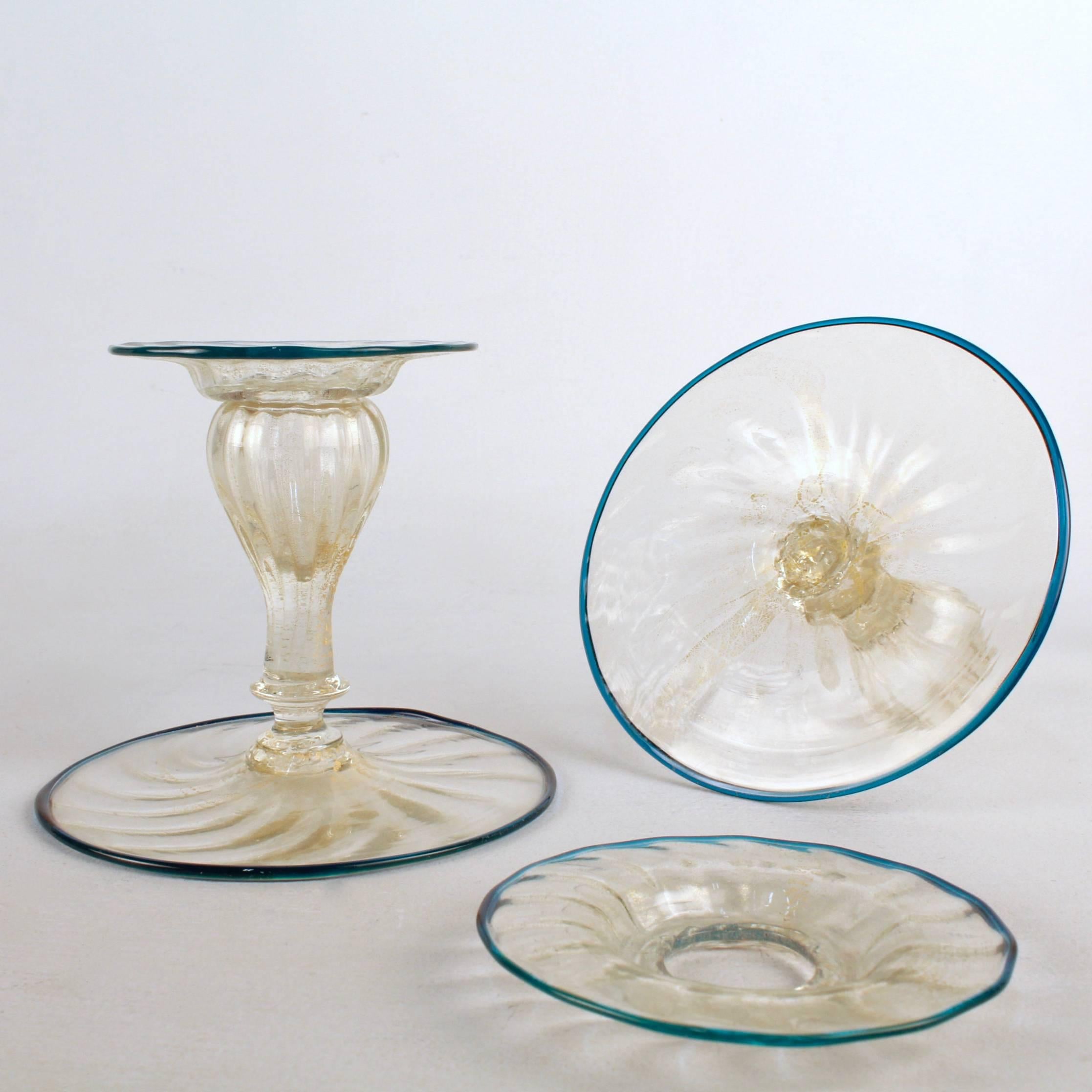 Set of Four Mid-Century Venetian Italian Glass Candlesticks For Sale 1