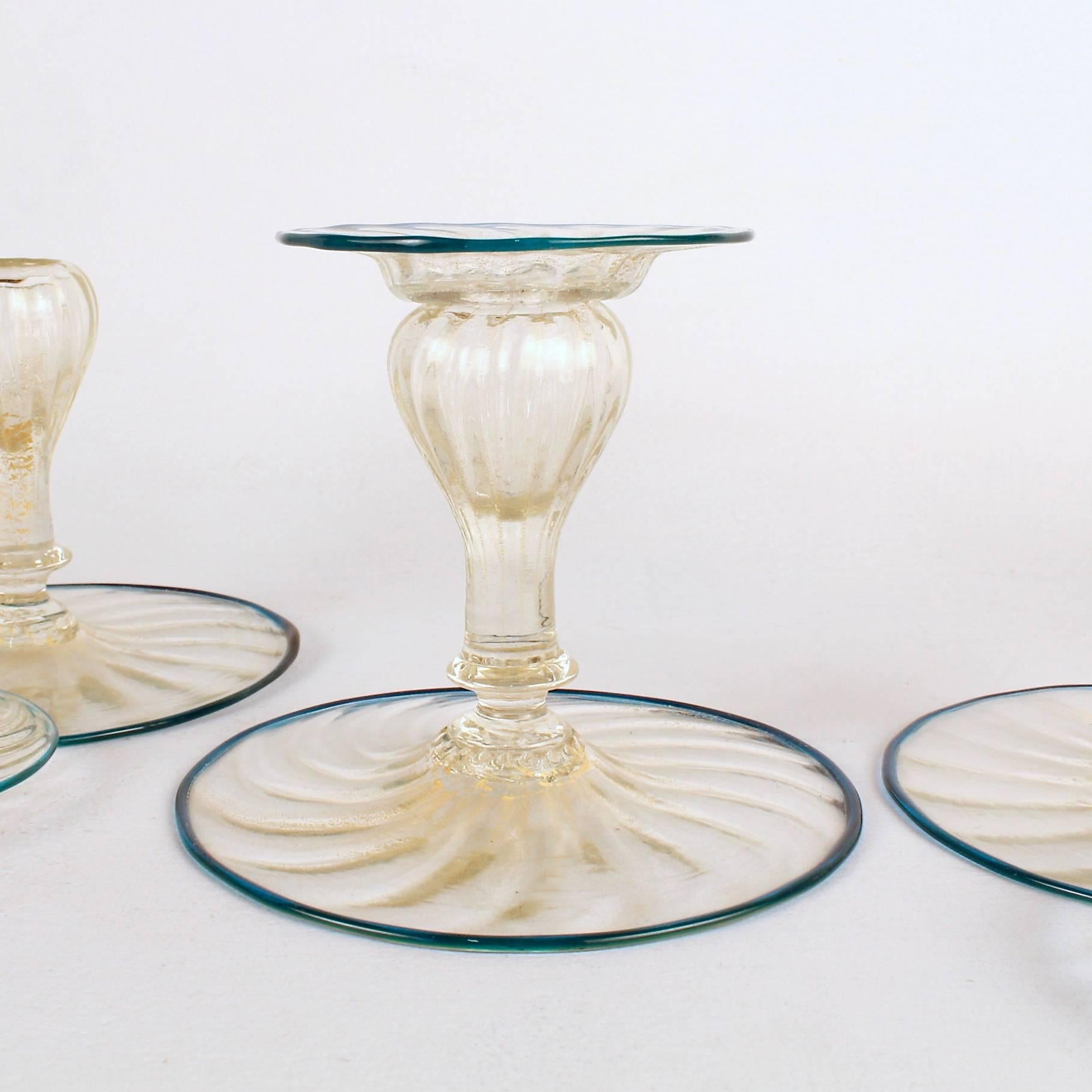 Set of Four Mid-Century Venetian Italian Glass Candlesticks In Good Condition For Sale In Philadelphia, PA