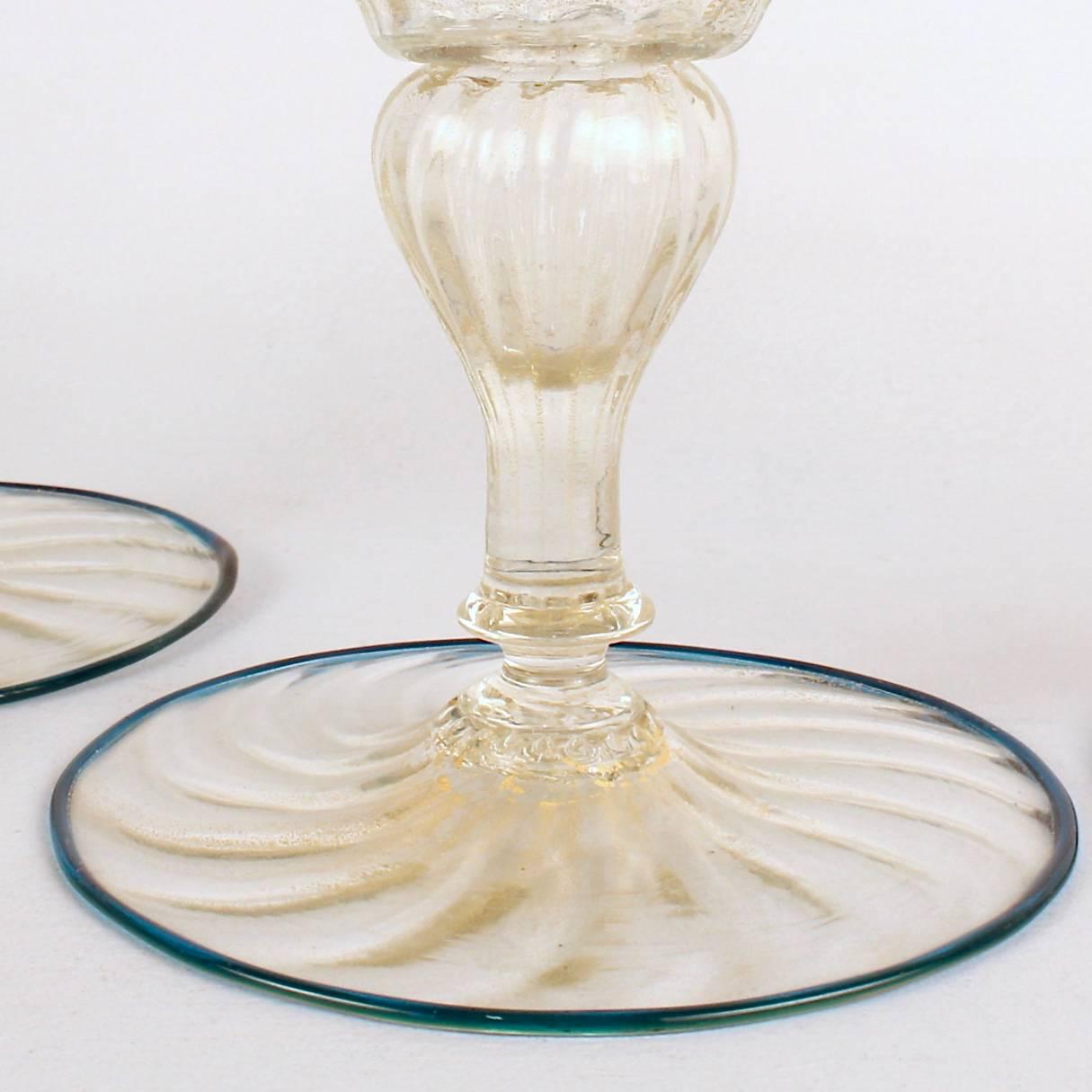 Blown Glass Set of Four Mid-Century Venetian Italian Glass Candlesticks For Sale