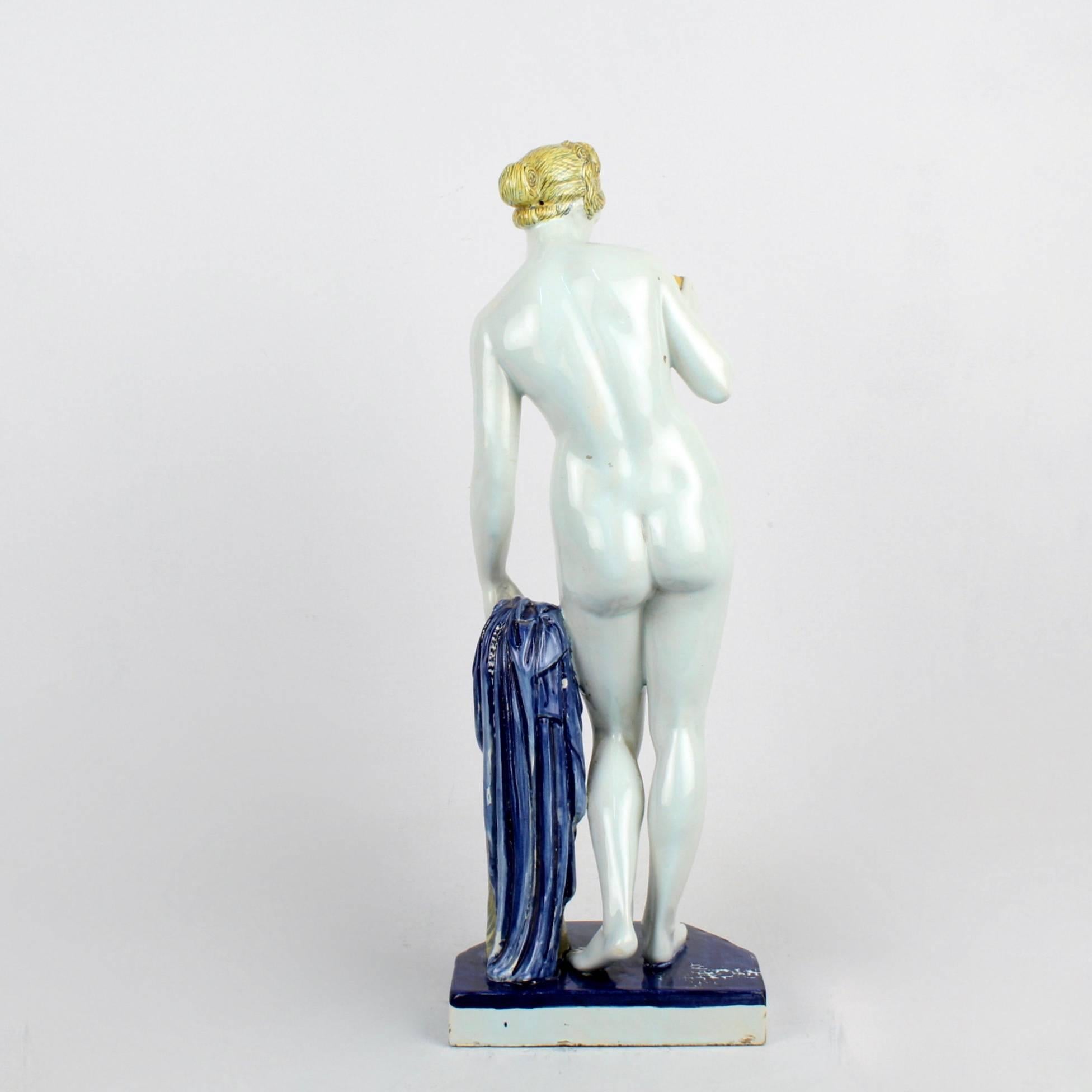 Neoclassical Revival Large 19th Century Samsom et Cie Faience Figurine of Venus and the Golden Apple For Sale