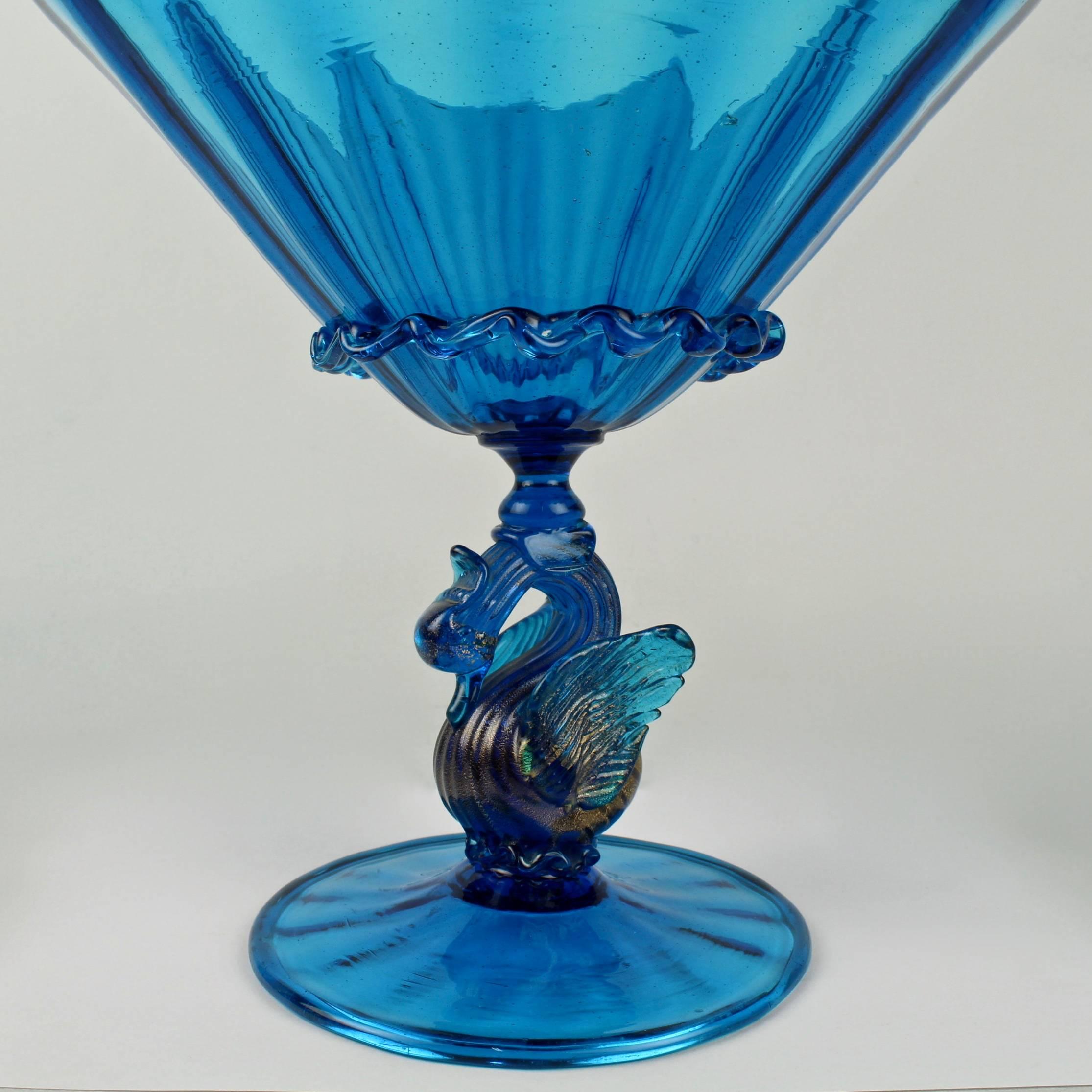 blue glass pedestal bowl