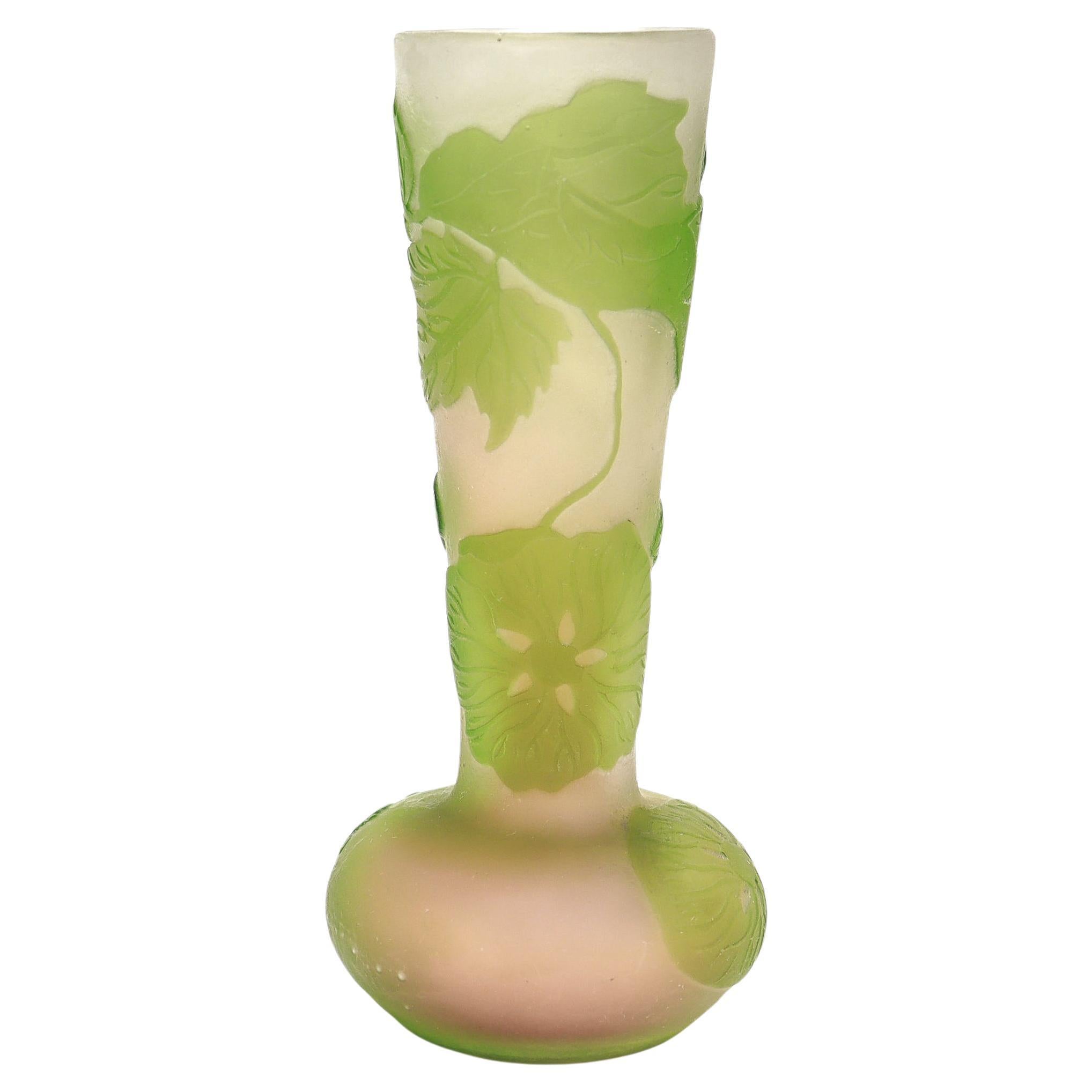 Antique French Art Nouveau Gallé Pink Cameo Art Glass Cabinet Vase For Sale