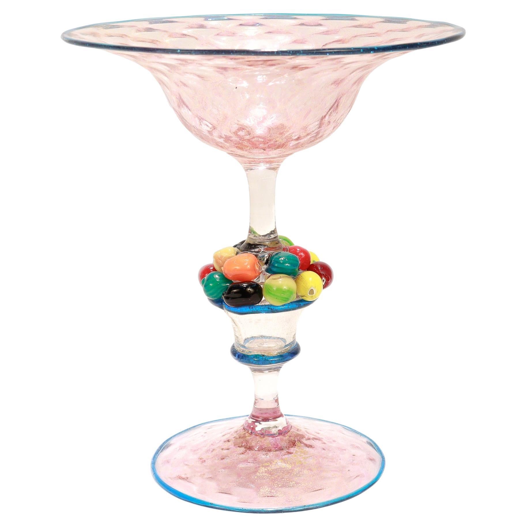 Vintage Venetian / Murano Art of Vintage Compote with Fruit Attributed to Salviati en vente