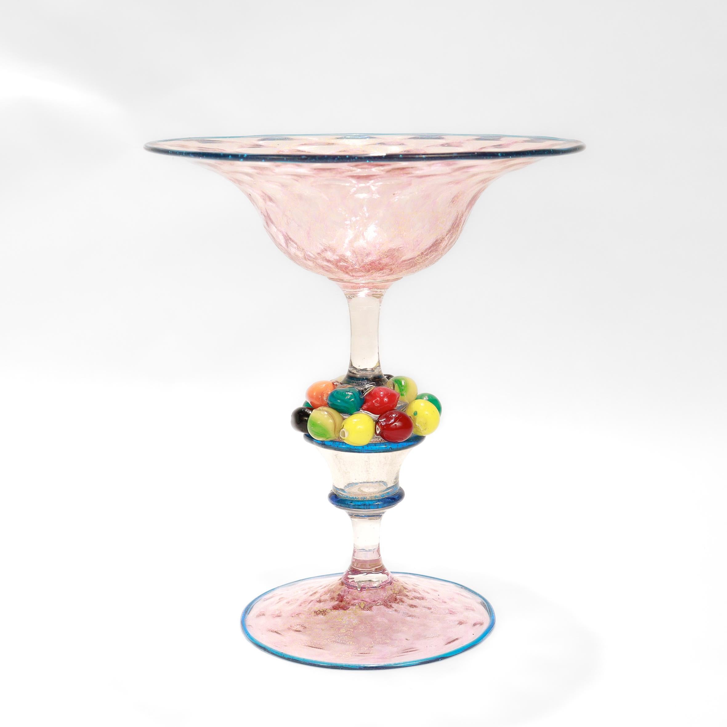 Moderne Vintage Venetian / Murano Art of Vintage Compote with Fruit Attributed to Salviati en vente
