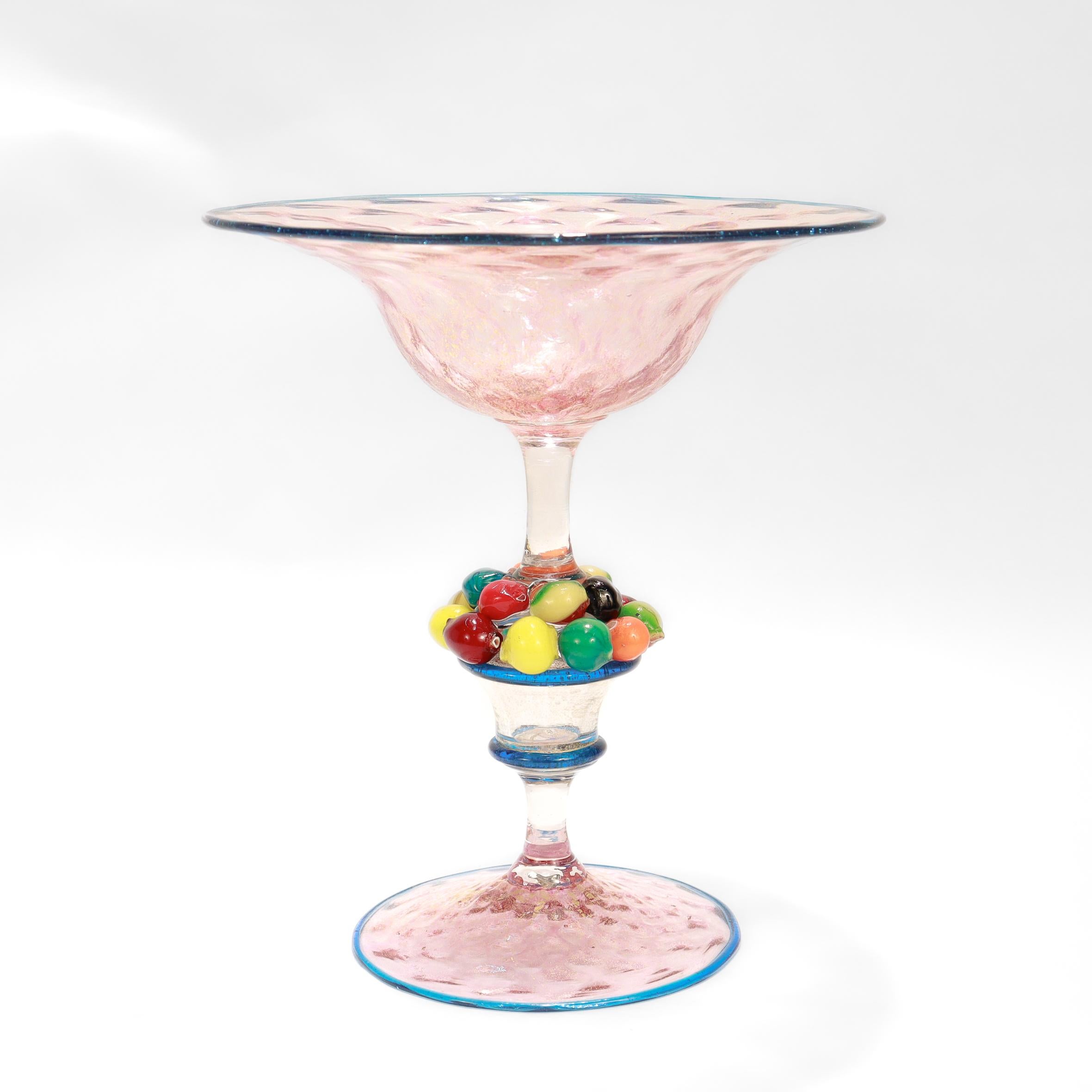 italien Vintage Venetian / Murano Art of Vintage Compote with Fruit Attributed to Salviati en vente