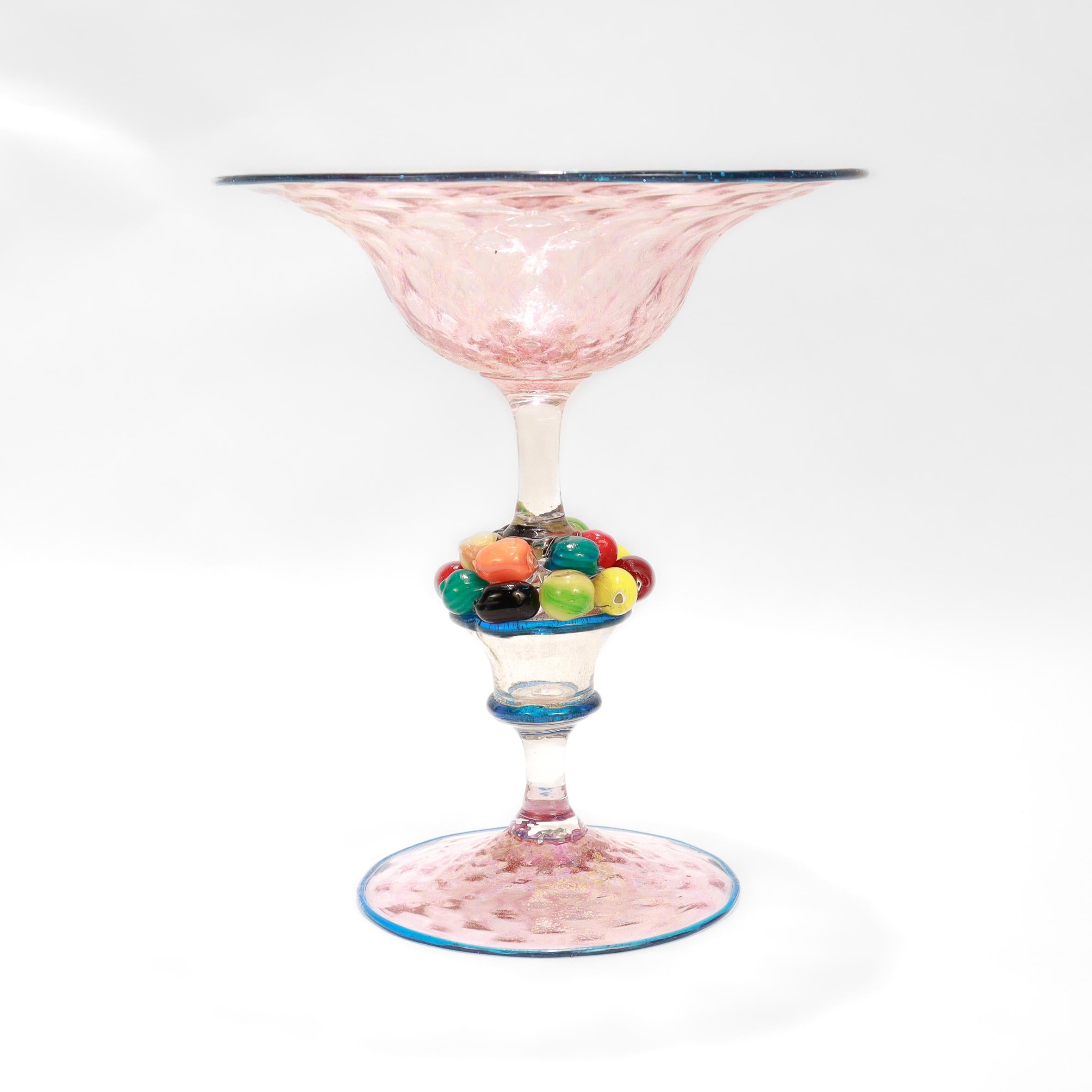 Vintage Venetian / Murano Art of Vintage Compote with Fruit Attributed to Salviati Bon état - En vente à Philadelphia, PA