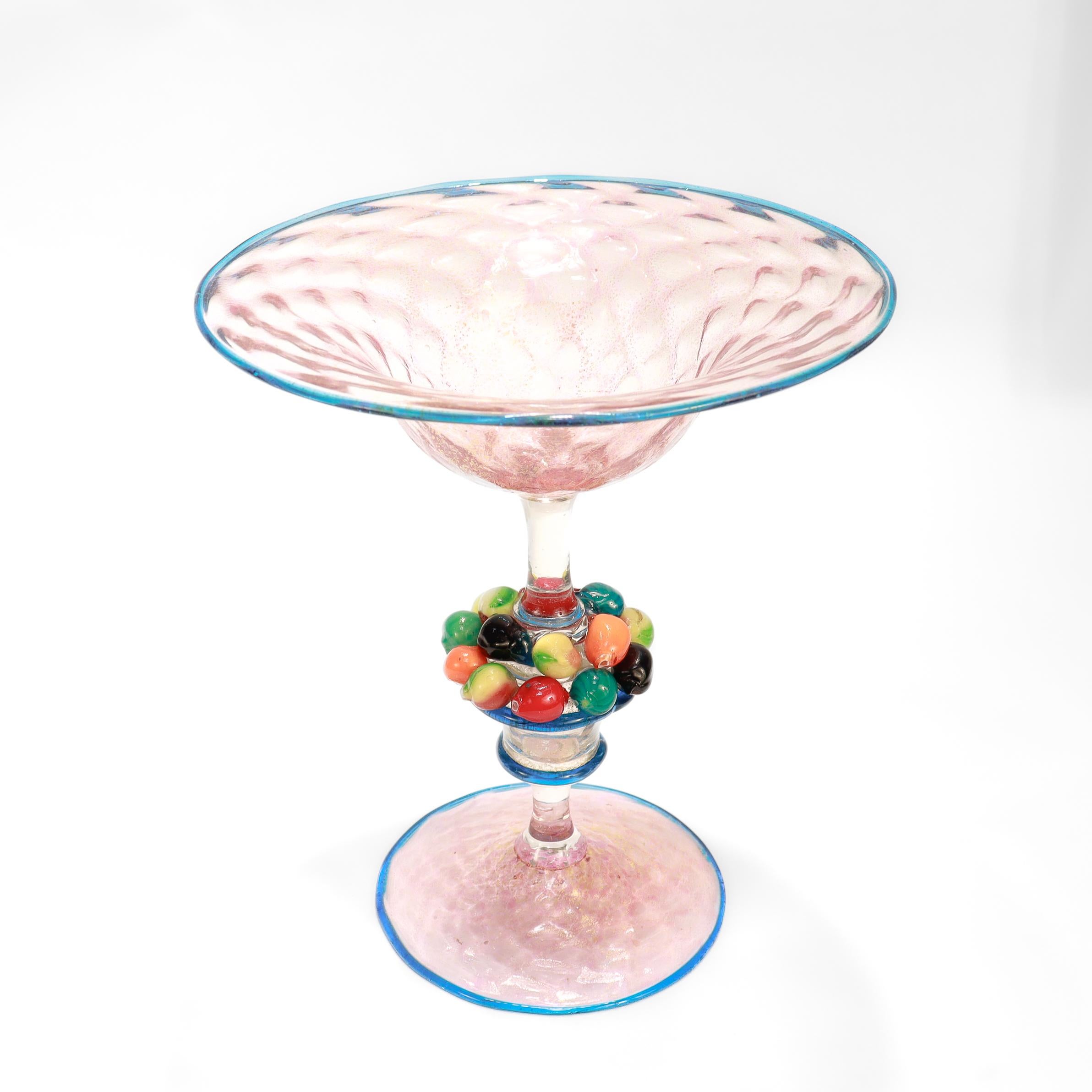 20ième siècle Vintage Venetian / Murano Art of Vintage Compote with Fruit Attributed to Salviati en vente
