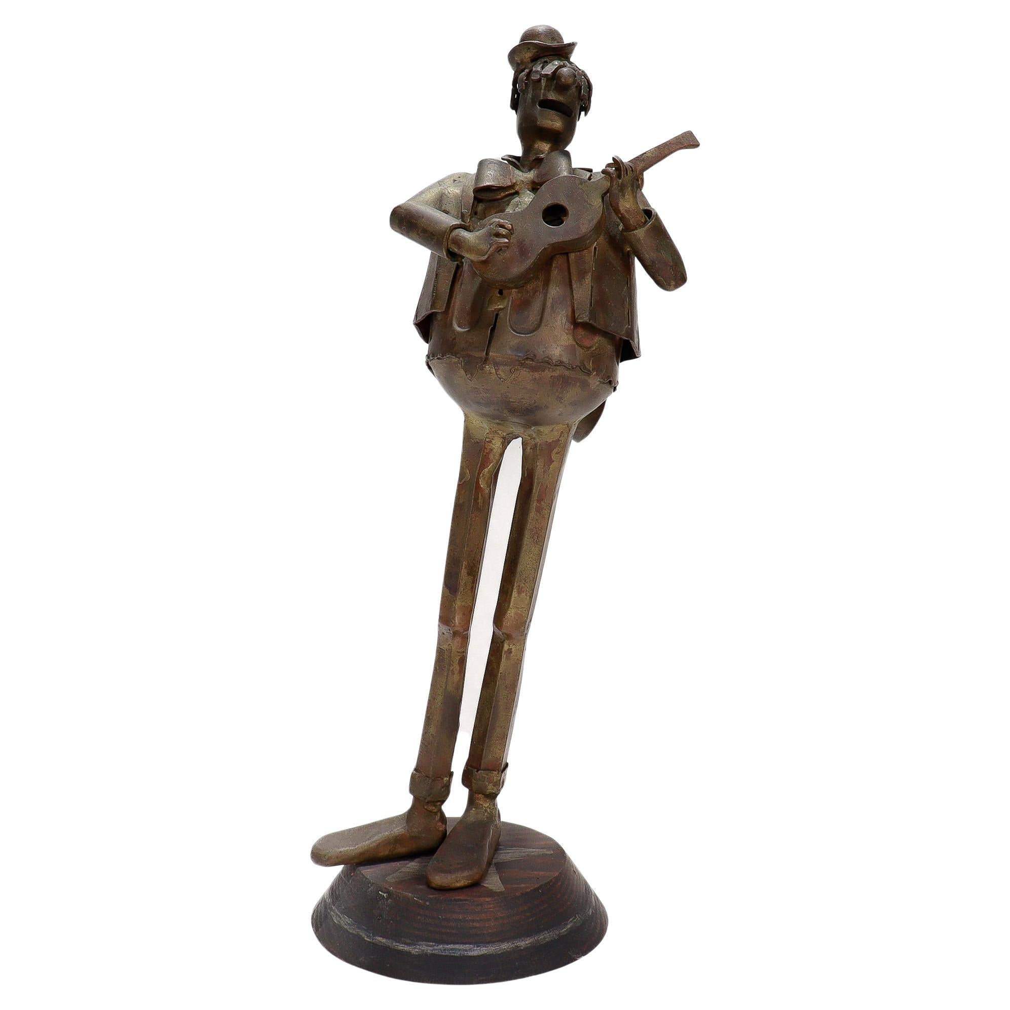 Escultura figurativa de guitarrista de bronce vintage Leo Jensen