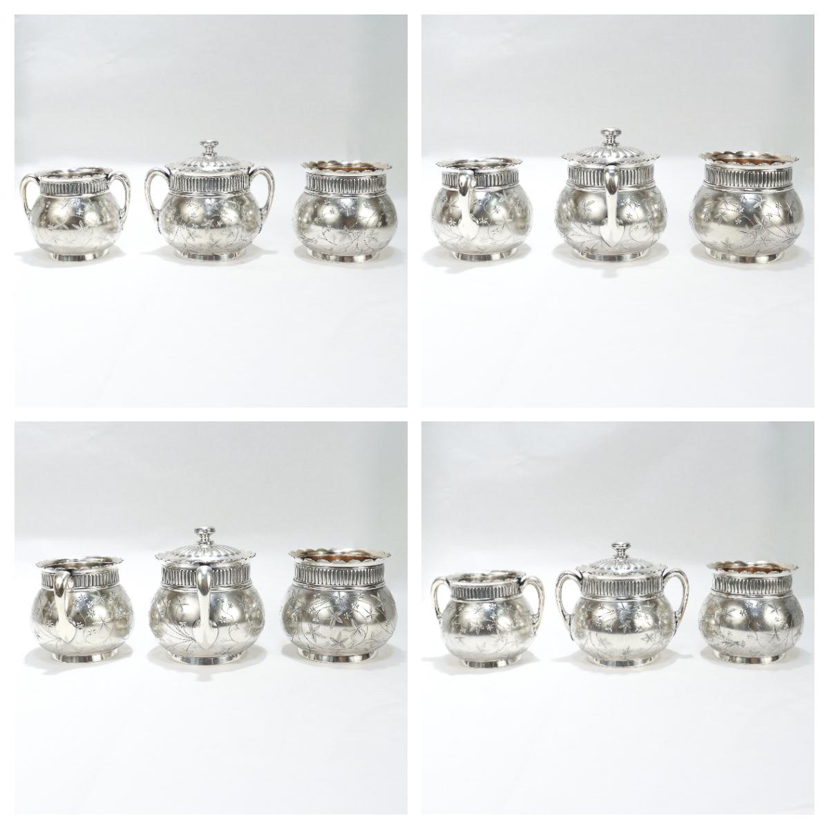 Sehr große 10 Stück antike viktorianische Pairpoint Silberplatte Quadruple Platte Tee Set im Angebot 10