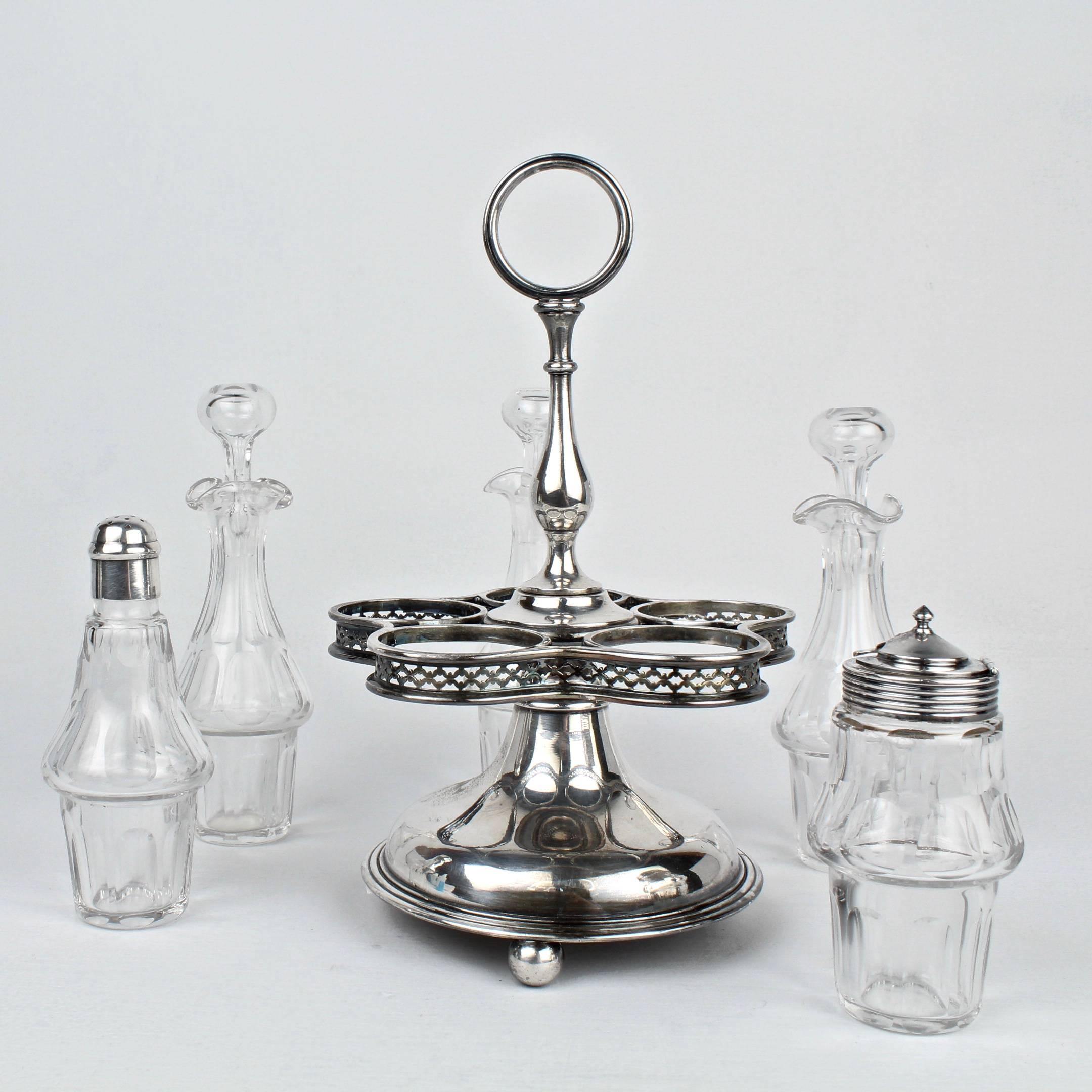 Cut Glass Christofle Silver Plate and Baccarat Crystal Cruet Set and Stand