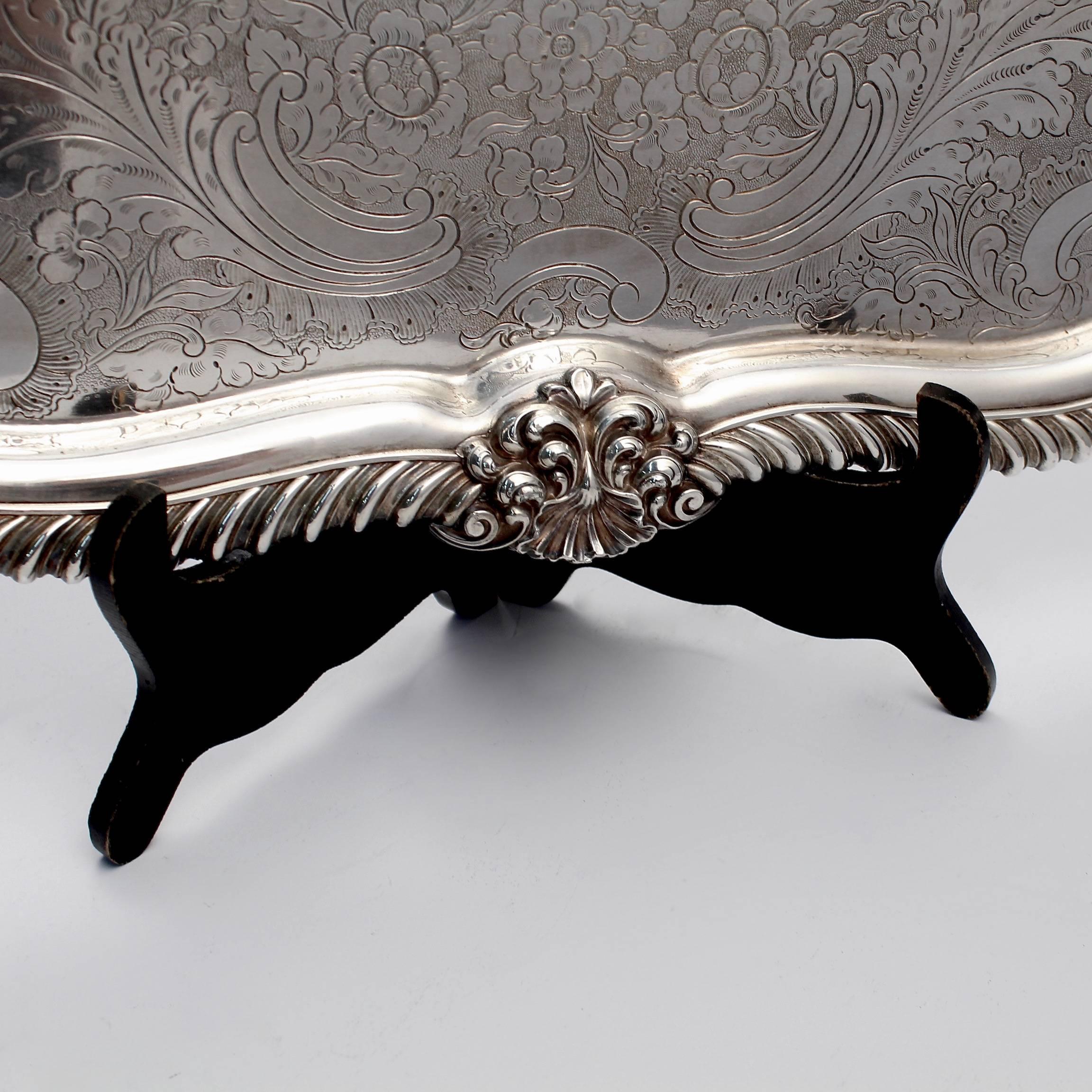 British Antique Georgian Crested Sheffield Silver Plate Handled Serving Tray