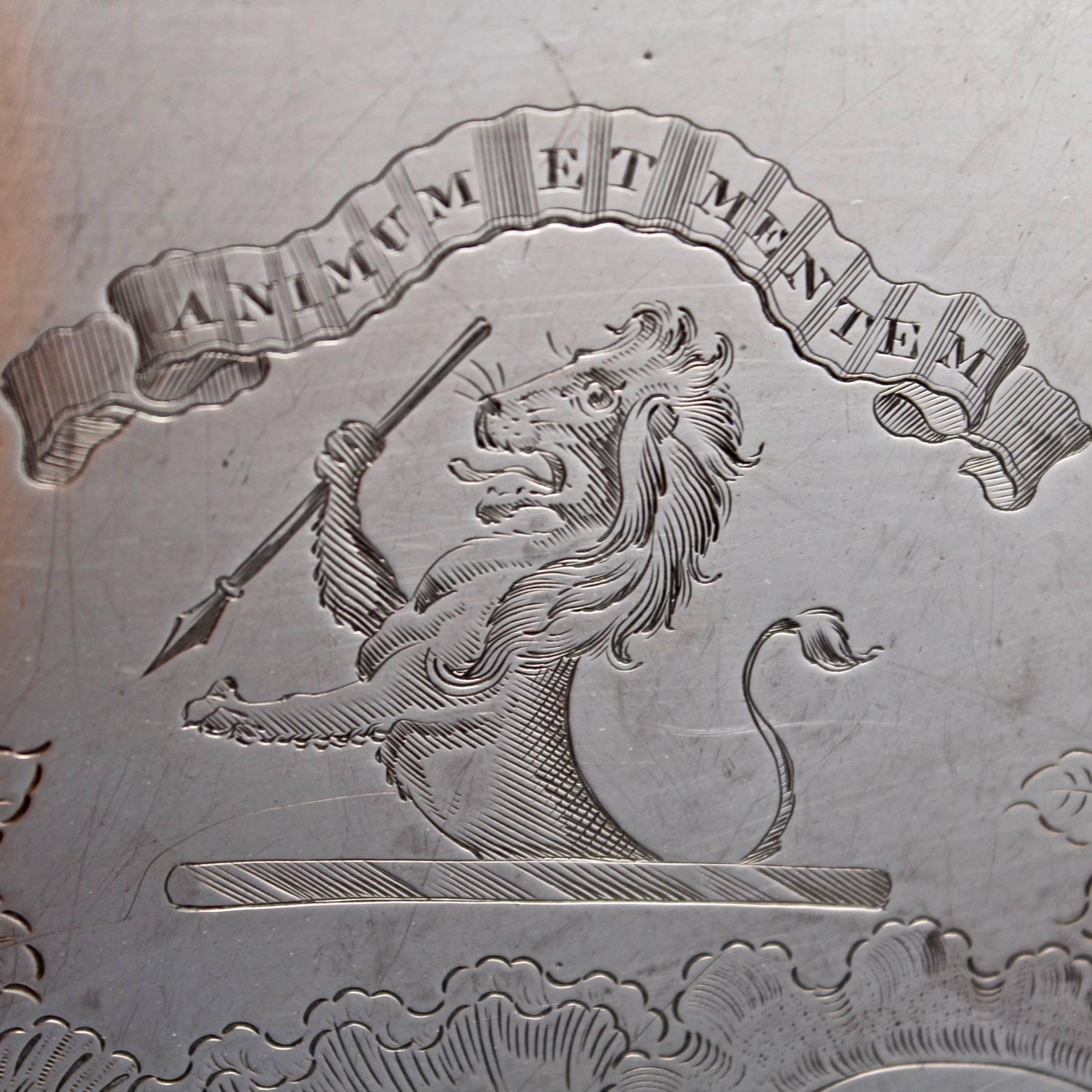 George III Antique Georgian Crested Sheffield Silver Plate Handled Serving Tray