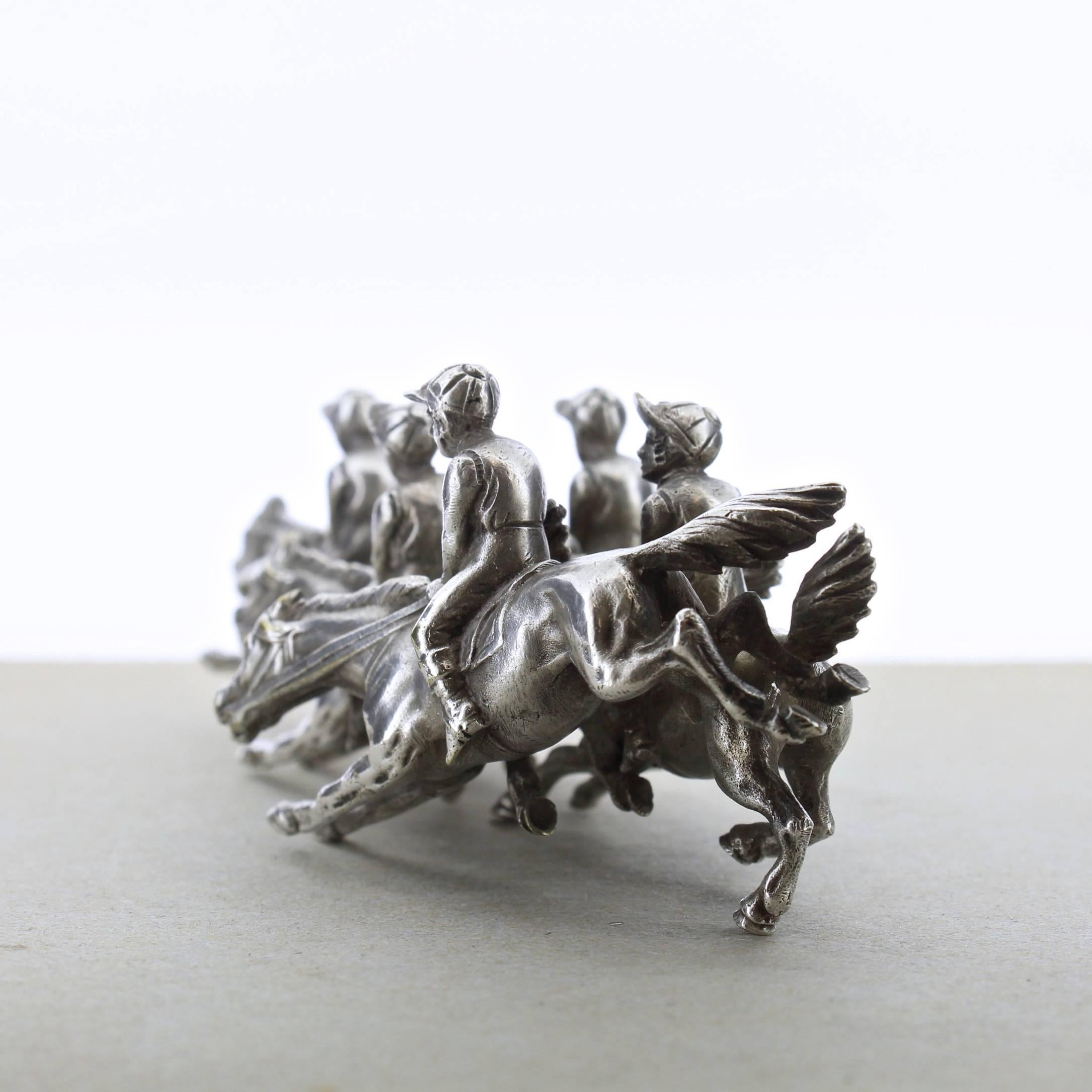 American Fine Vintage Silverplate Miniature Horse Racing Sculpture with Jockeys & Horses