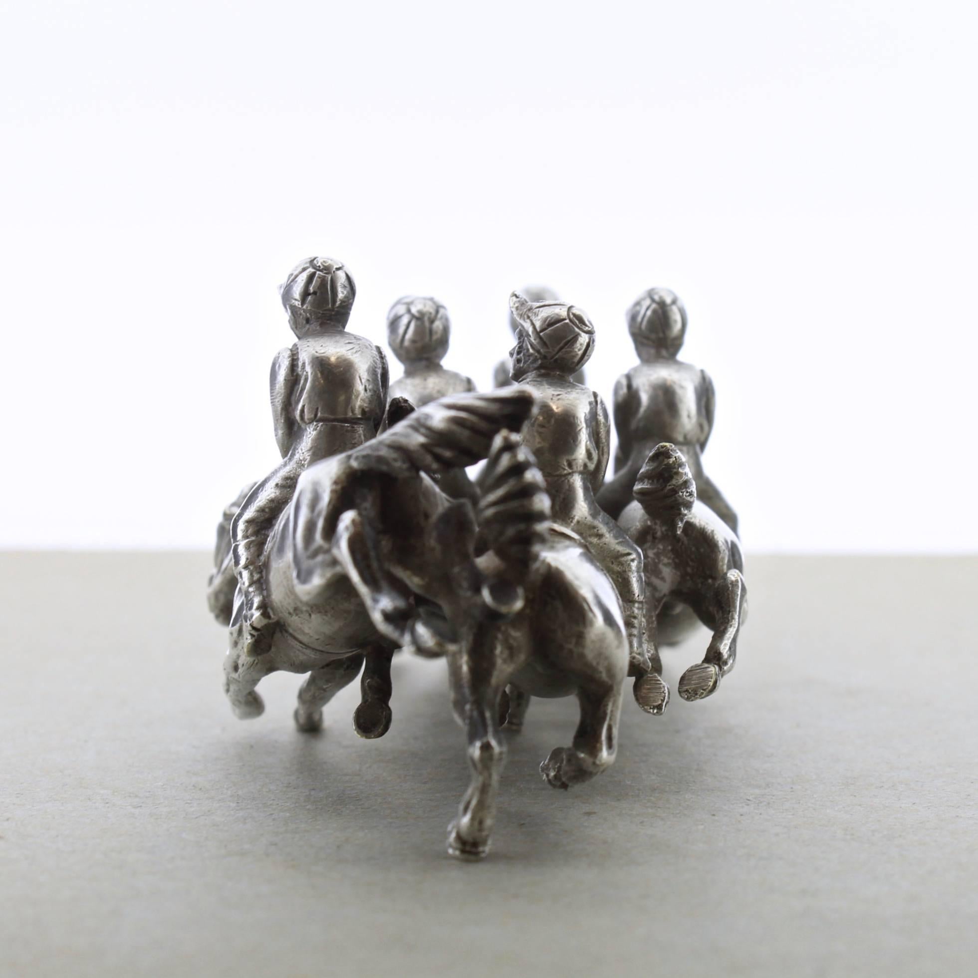 Silver Plate Fine Vintage Silverplate Miniature Horse Racing Sculpture with Jockeys & Horses