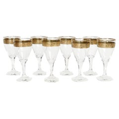 Set of 8 Moser Glass & Gold Encrusted Copenhagen Pattern Cordial Glasses