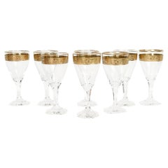 Set of 8 Moser Glass & Gold Encrusted Copenhagen Pattern Cordial Glasses