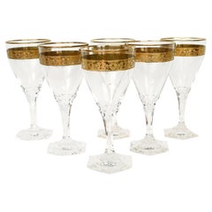 Set of 6 Moser Glass & Gold Encrusted Copenhagen Pattern Red Wine Goblets