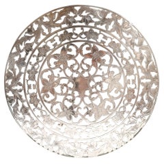 Large 8" Art Deco Webster Co Silver Overlay & Glass Wine Coaster or Table Trivet